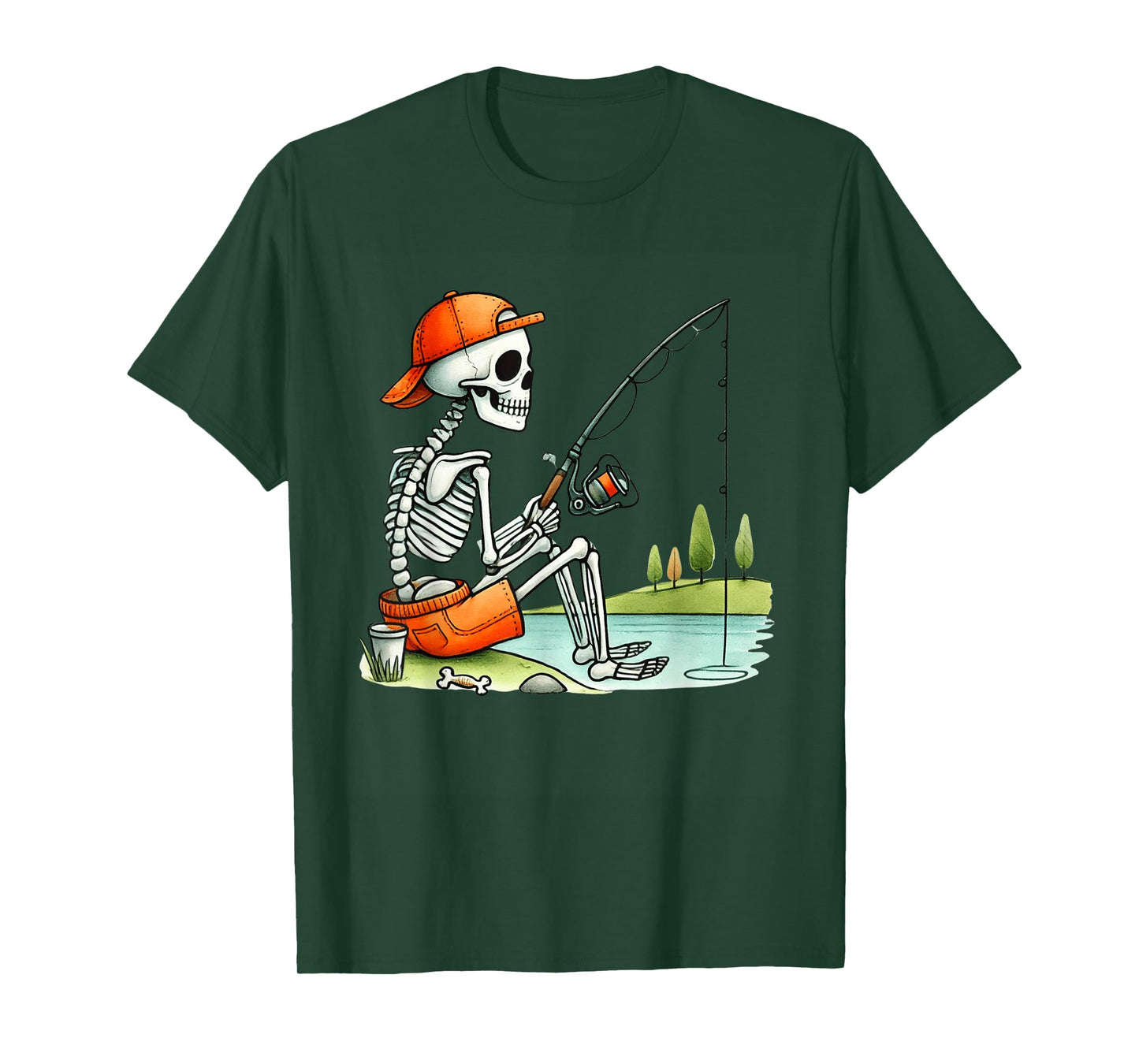 Skeleton Fishing Halloween Costume Funny Fishing Boys Kids T-Shirt
