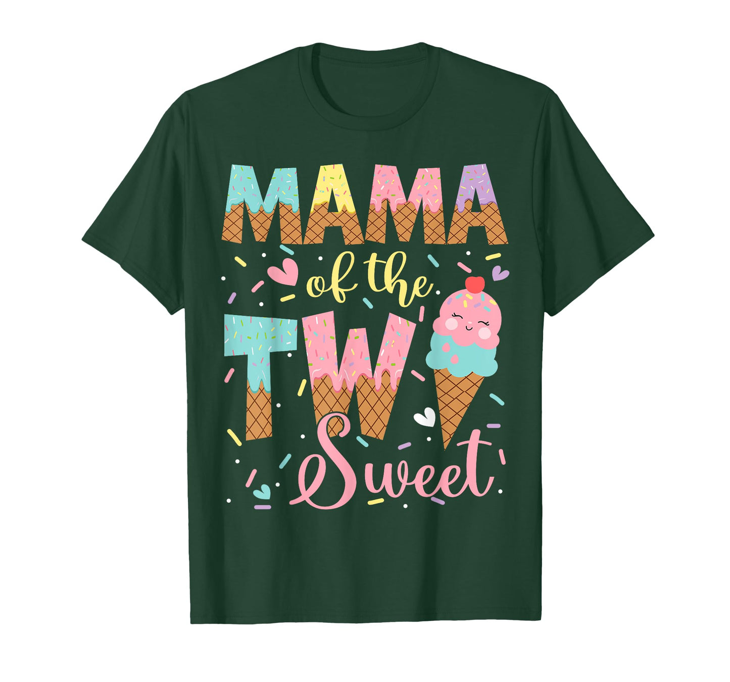 Mama Of The Two Sweet 2Nd Birthday Girl Ice Cream T-Shirt