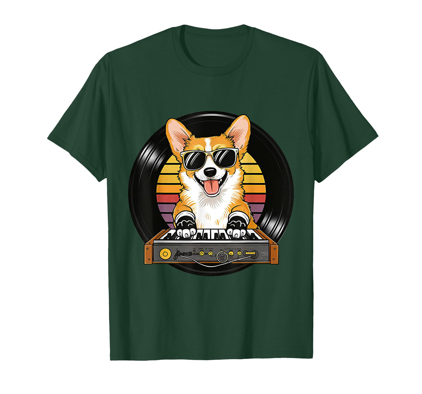Funny Cute Corgi Synthesizer Dog Lover Playing Music Retro T-Shirt