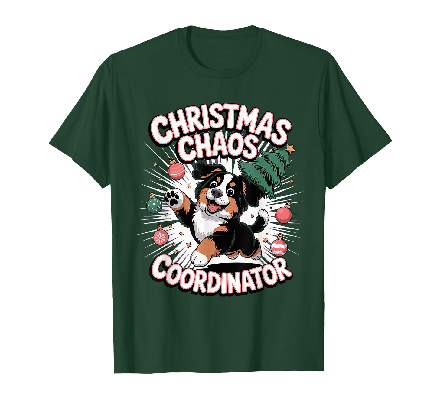Christmas Chaos Coordinator Xmas Puppy Funny Bernese Dog T-Shirt
