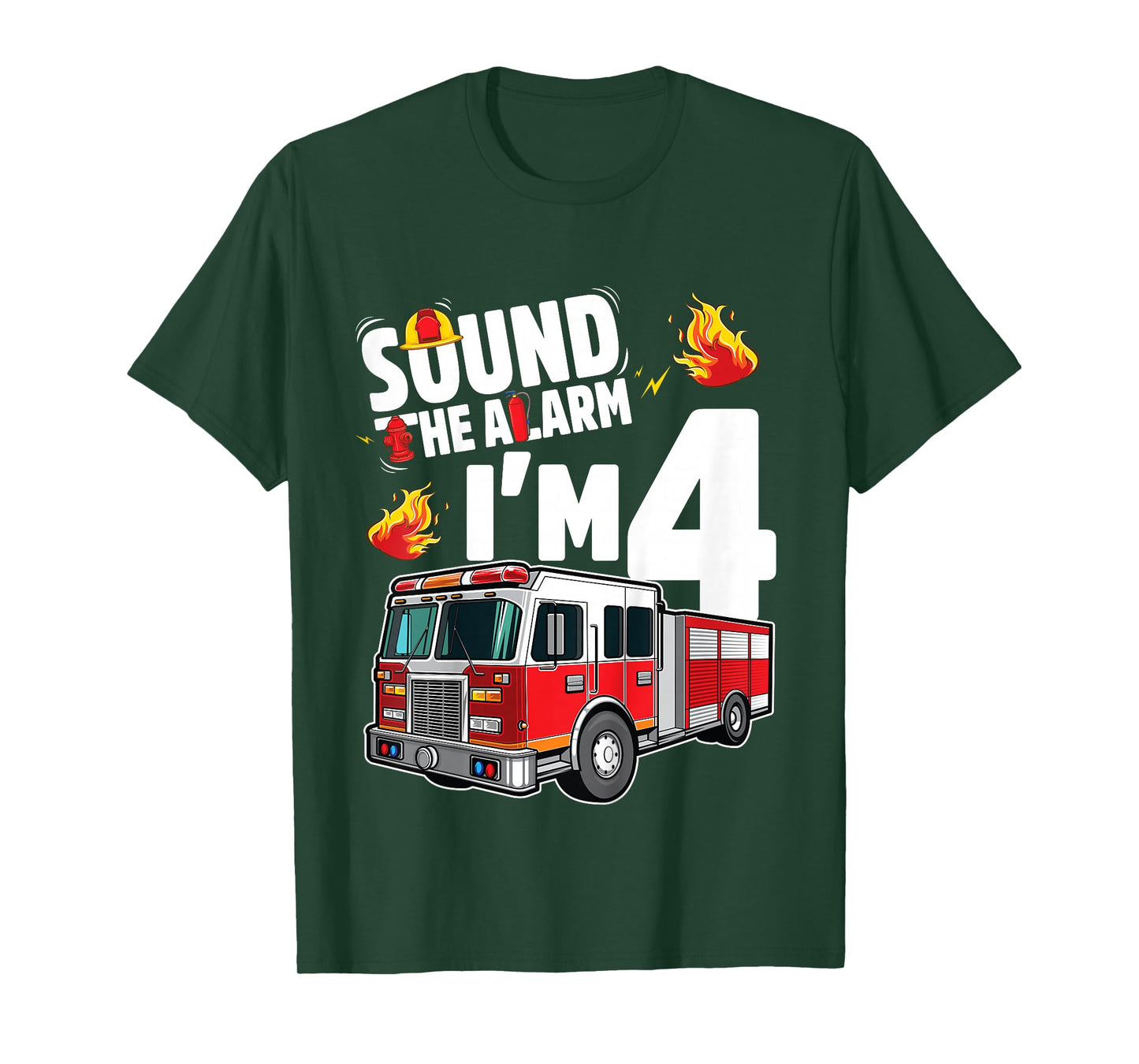 Fire Truck 4th Birthday Boy Firefighter 4 Year Old T-Shirt