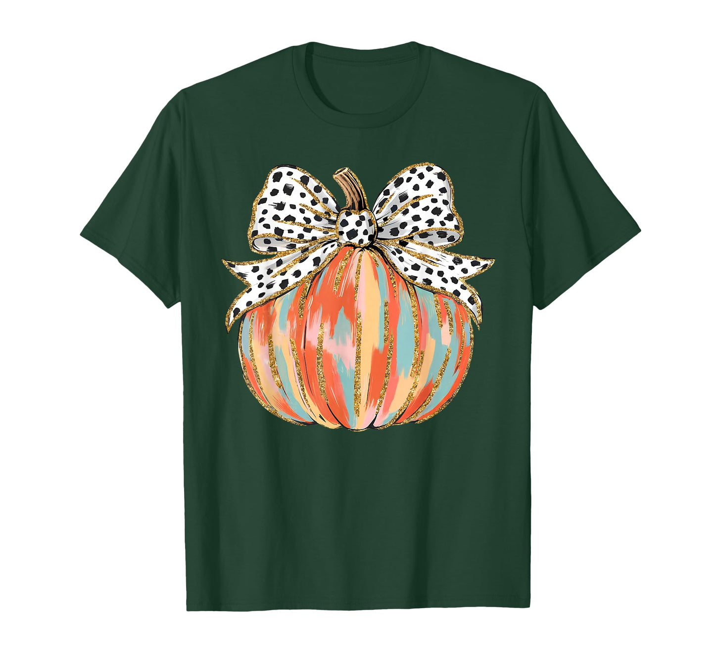 Coquette Bow Pumpkin Season Autumn Fall Leaves Thanksgiving T-Shirt