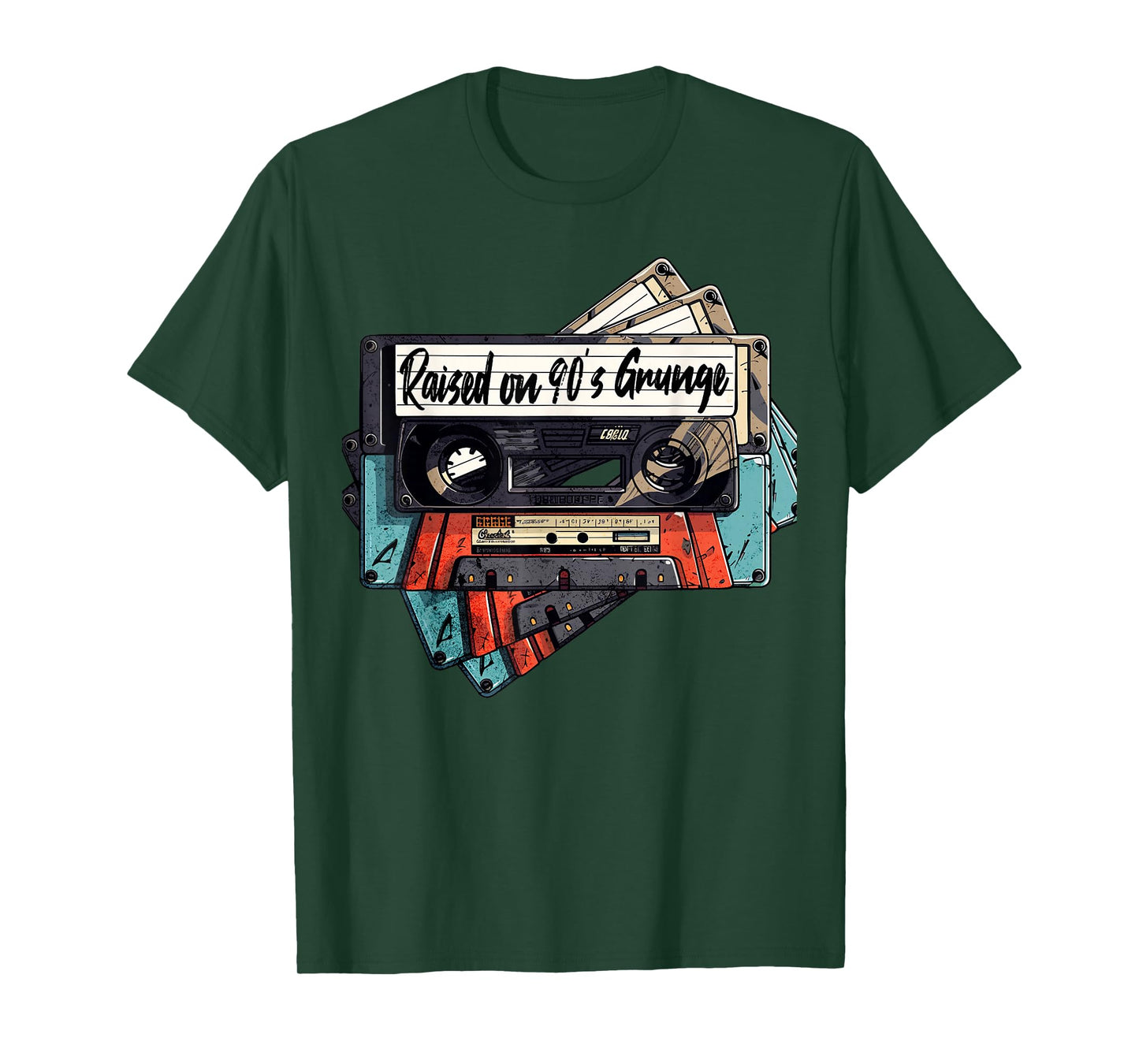 Raised On 90's Music Grunge Rock Cassette Tape Design T-Shirt