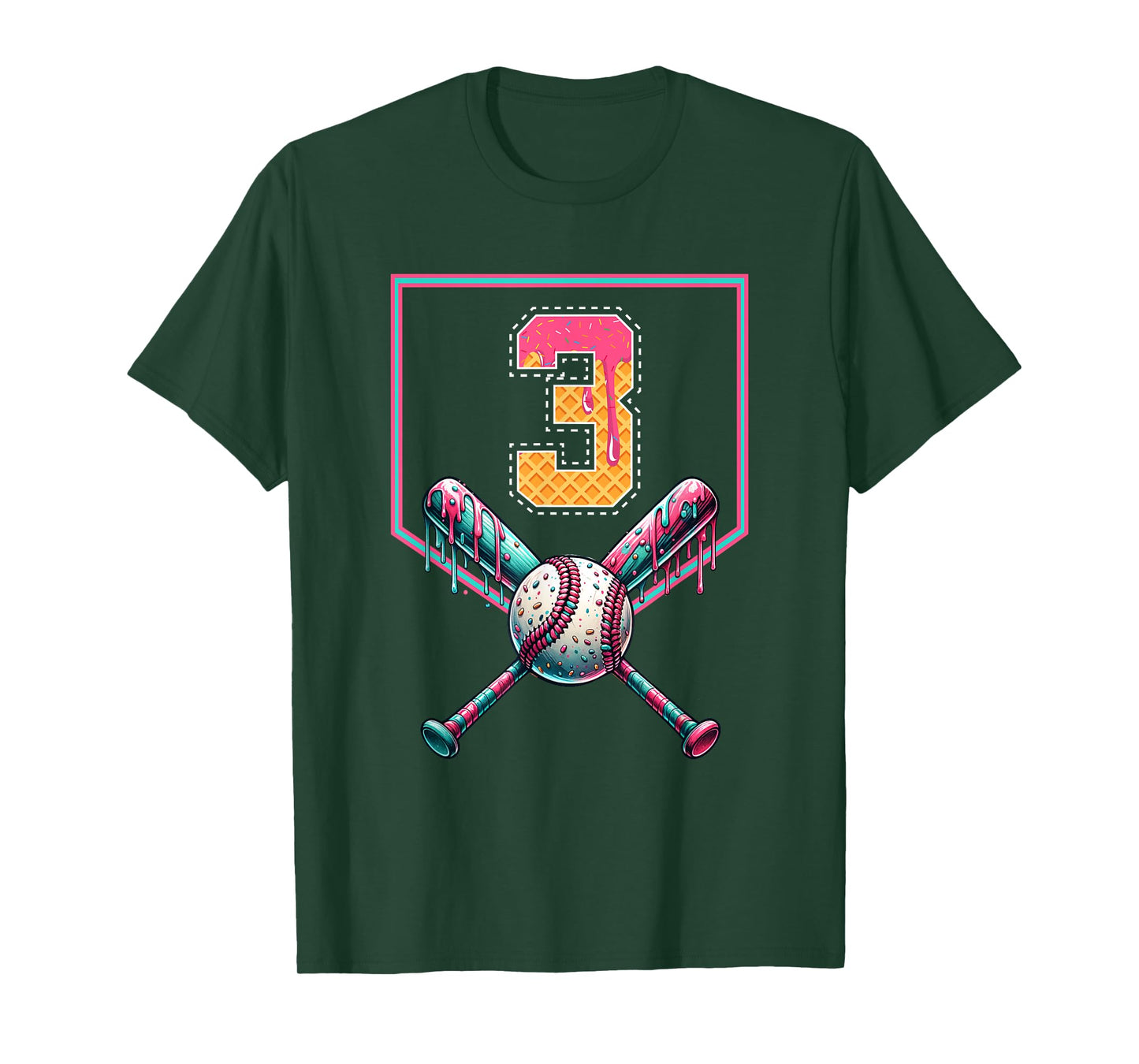 Baseball Drip Number 3 Player Or 3rd Birthday Drip Style T-Shirt