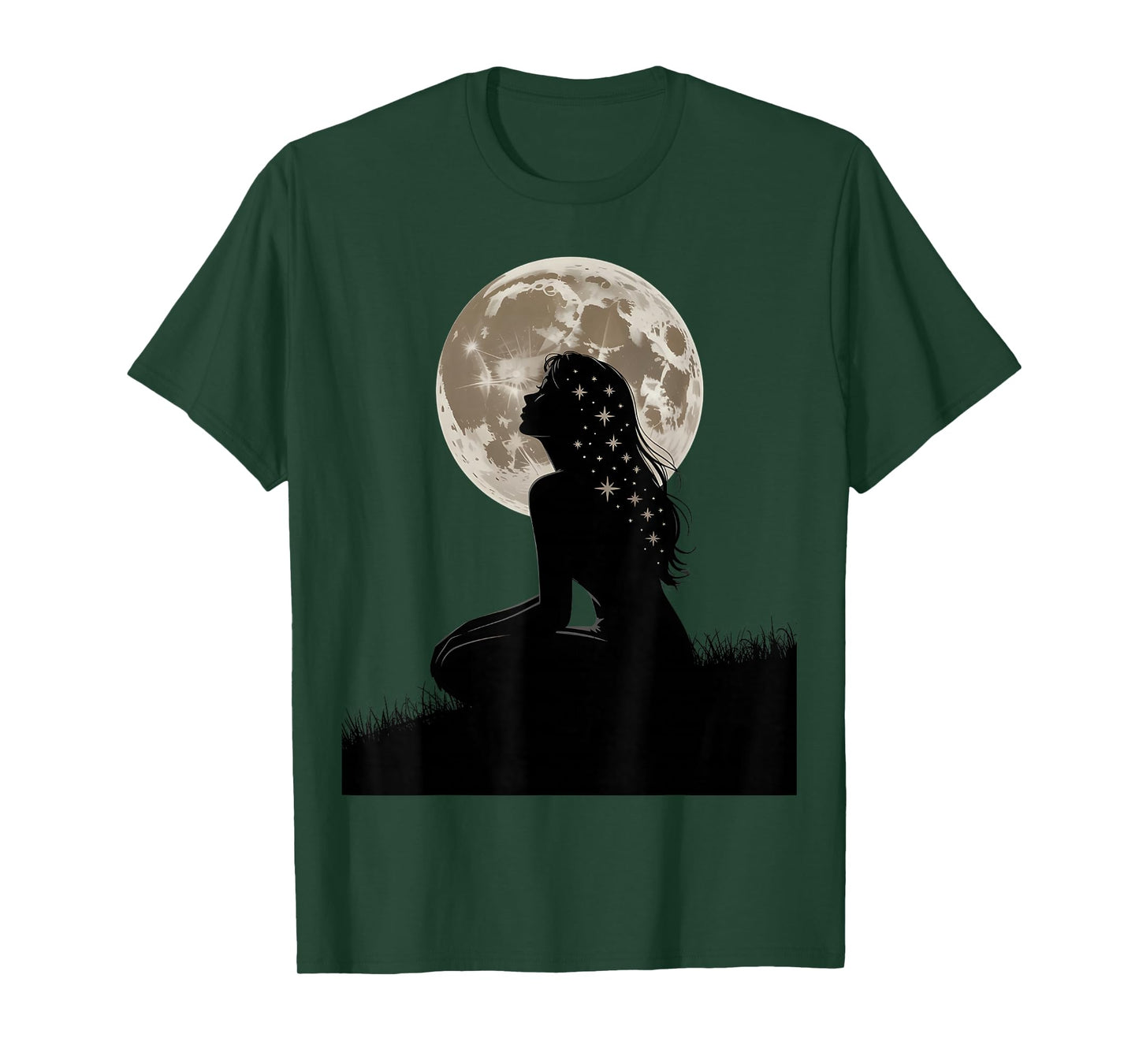 Full Moon Feelings Girl Design Astrology Galaxy Silhouette T-Shirt