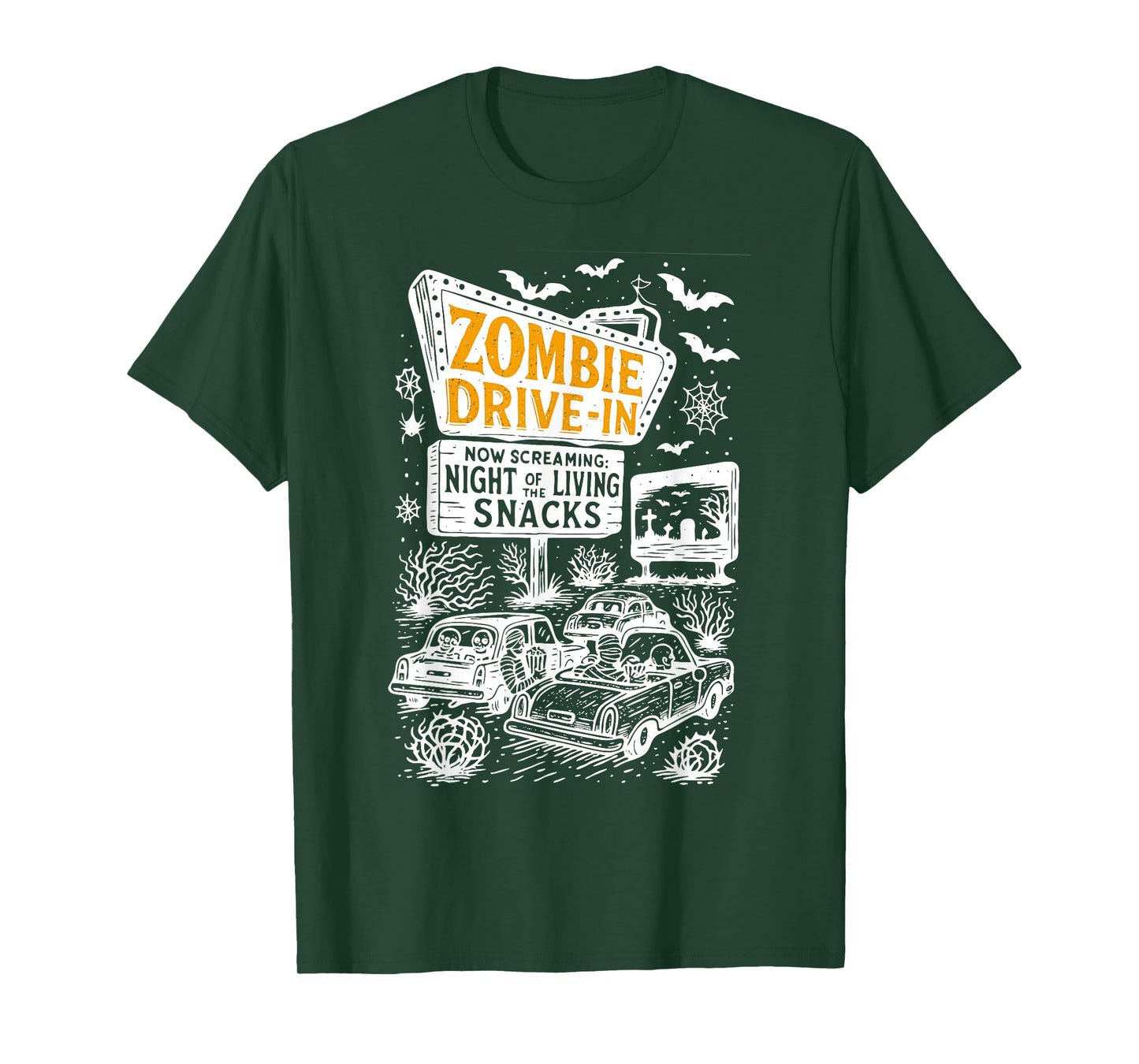 Retro Zombie Drive In Skeleton Movie Night Hotel Halloween T-Shirt