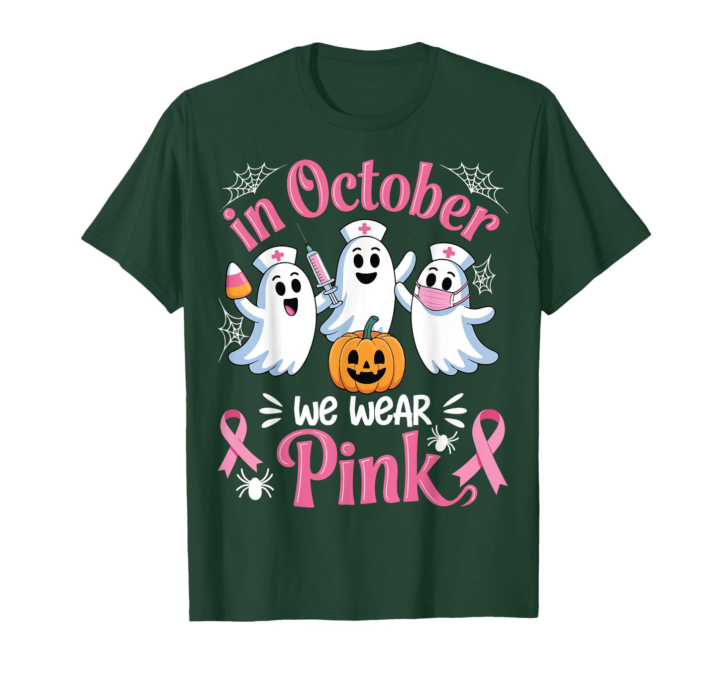 In October We Wear Pink Pumpkin Spooky Halloween Nurse T-Shirt