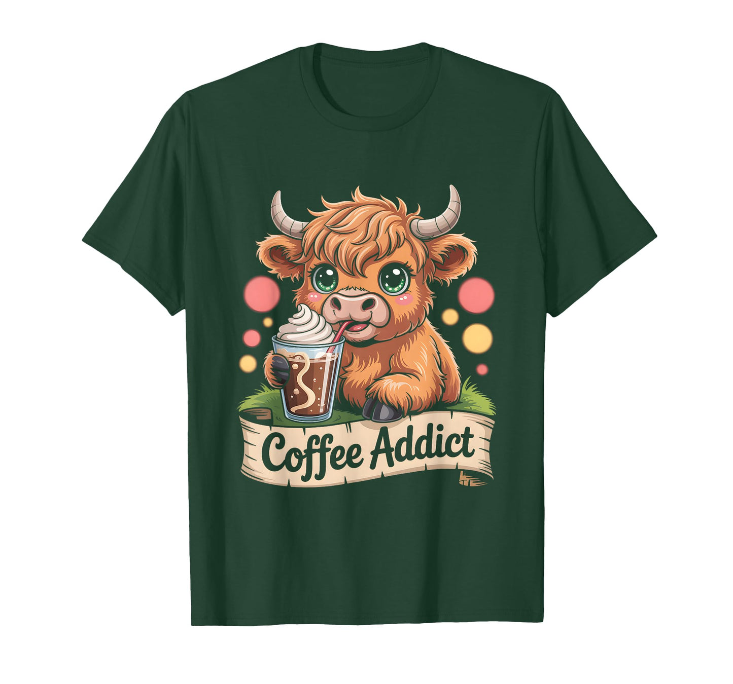 Cute Highland Cow Coffee Addict Funny Drink Coffee Cowgirl T-Shirt