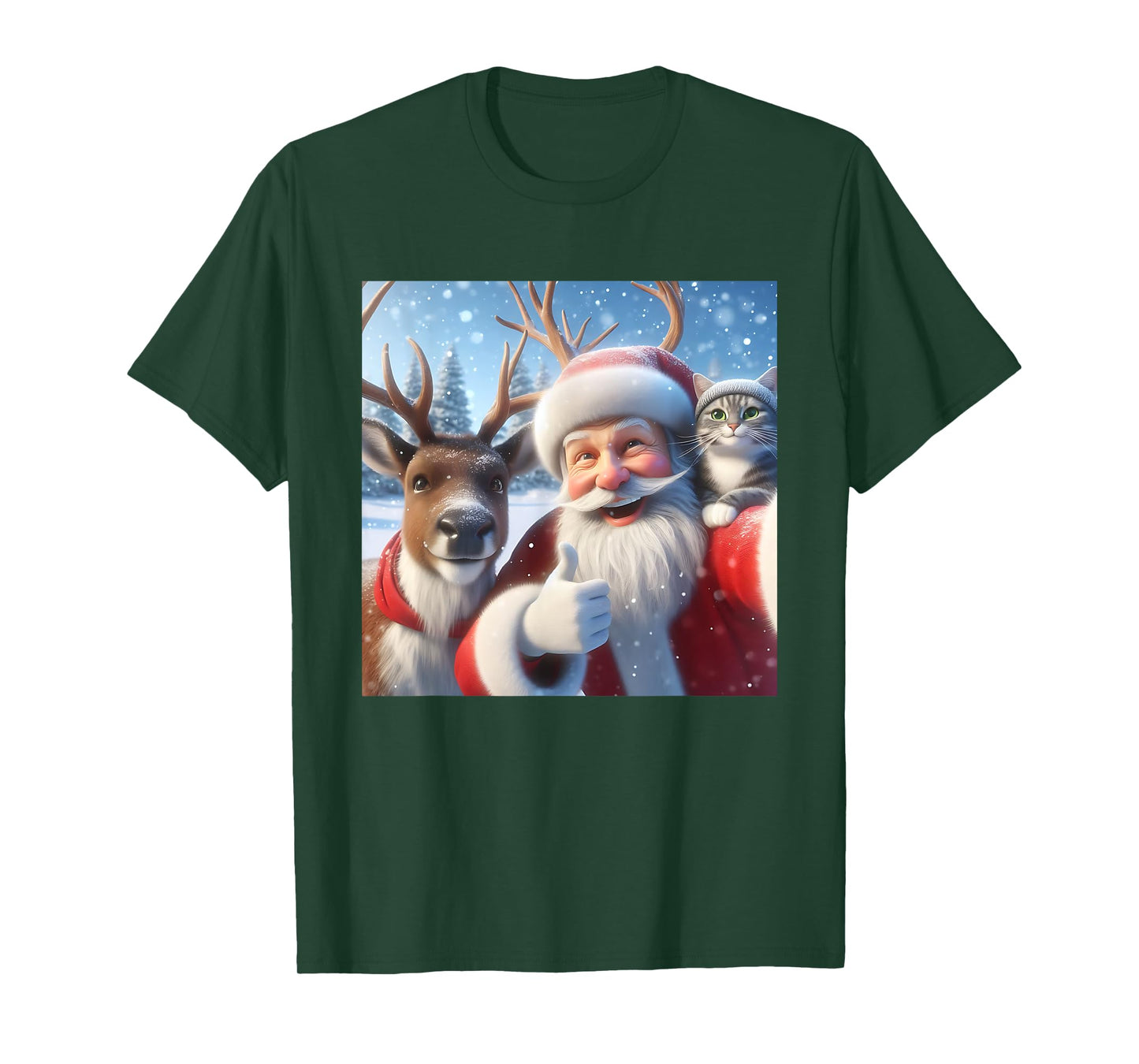 Reindeer Cat Selfie Christmas Funny Cute Santa Tee T-Shirt