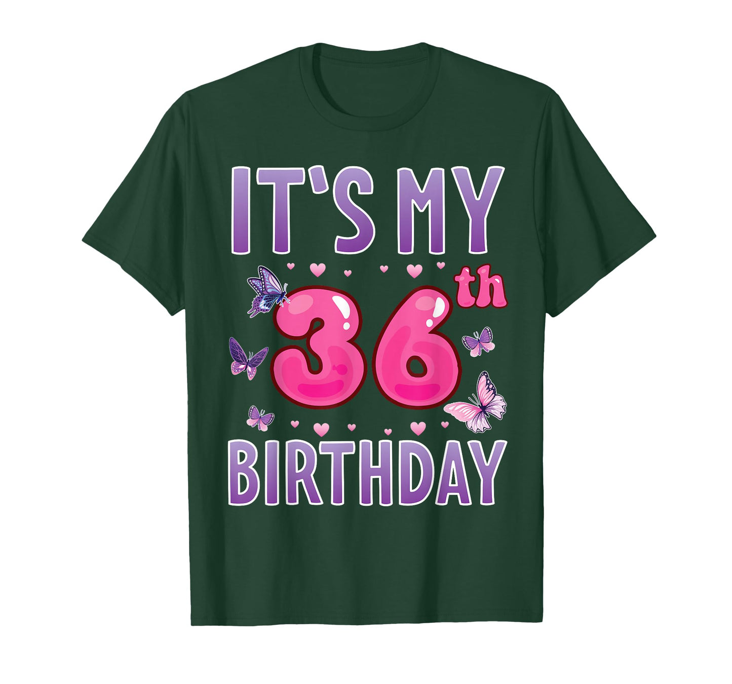 Butterflies Hearts Happy 36 Years Old It's My 36th Birthday T-Shirt