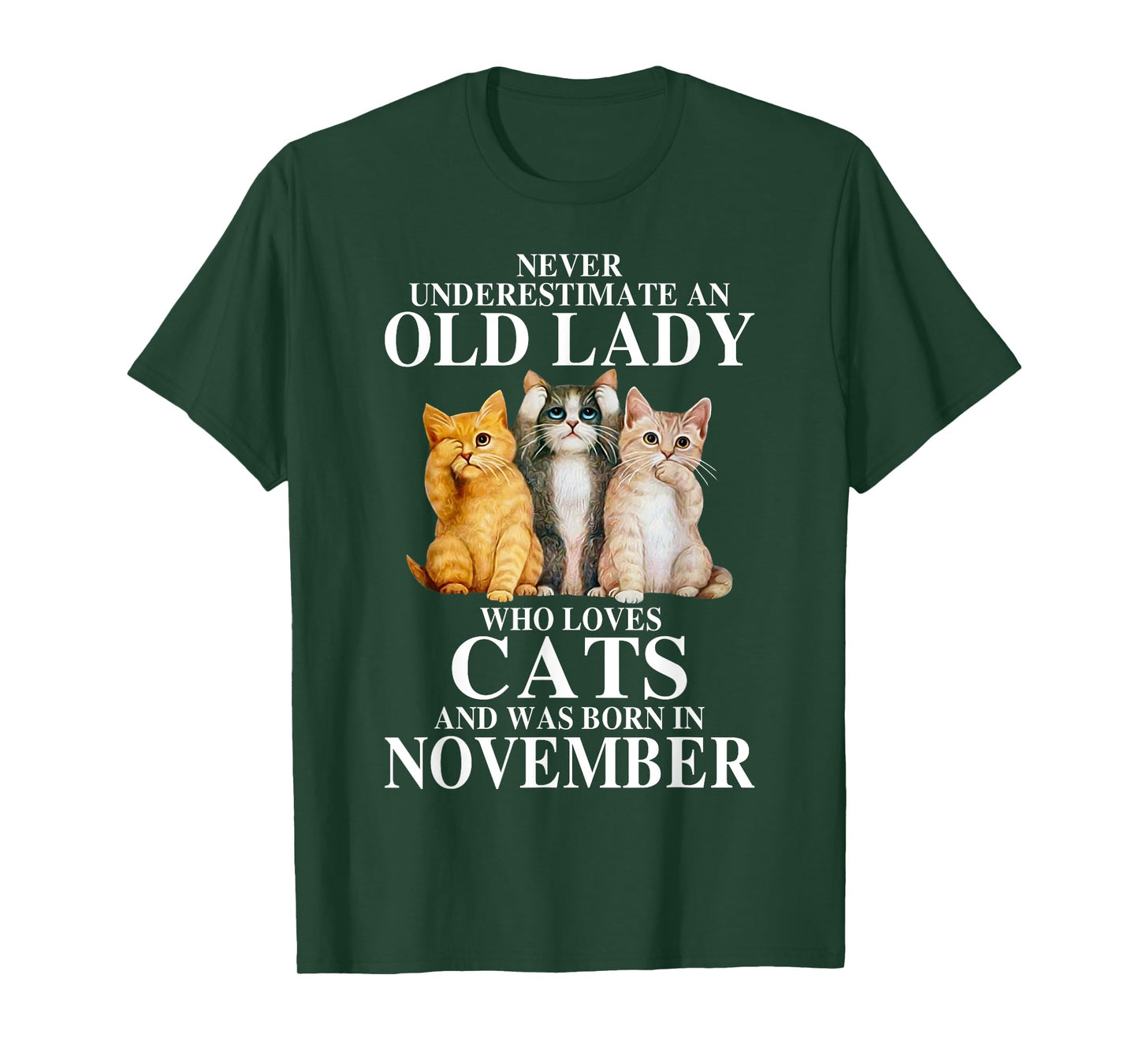 Never underestimate an old lady who loves cats born NOVEMBER T-Shirt