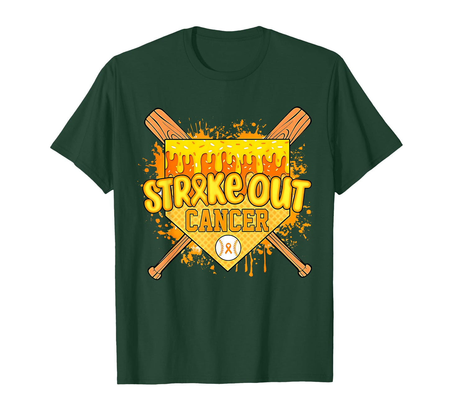 Home Plate Ice Cream Drip Childhood Cancer Baseball Gold T-Shirt