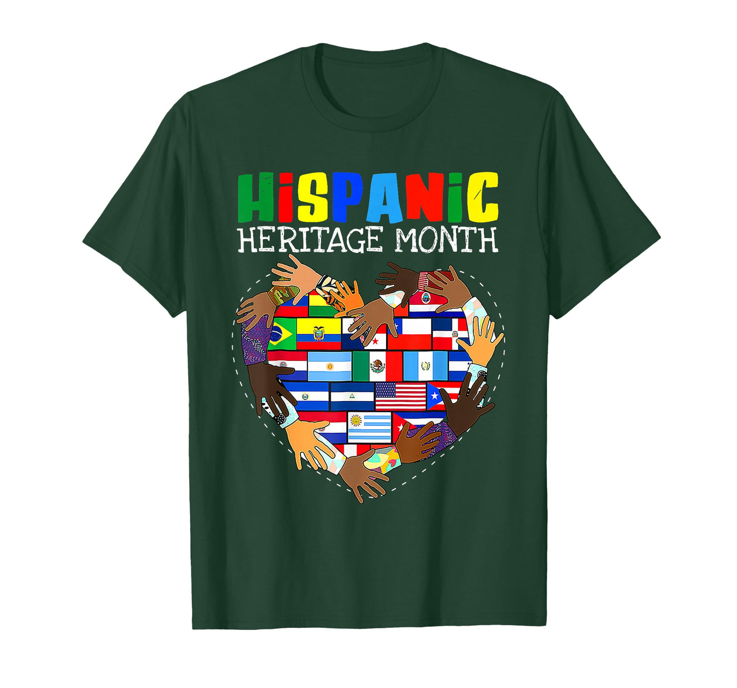 Hispanic Heritage Month All Countries Flag Heart Hands Pride T-Shirt