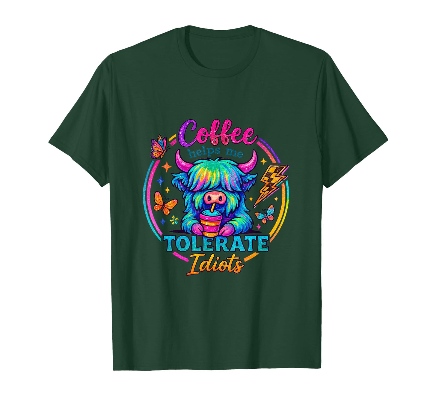Coffee Helps me Tolerate Idiots Cow Home Mom Funny Gift Gag T-Shirt