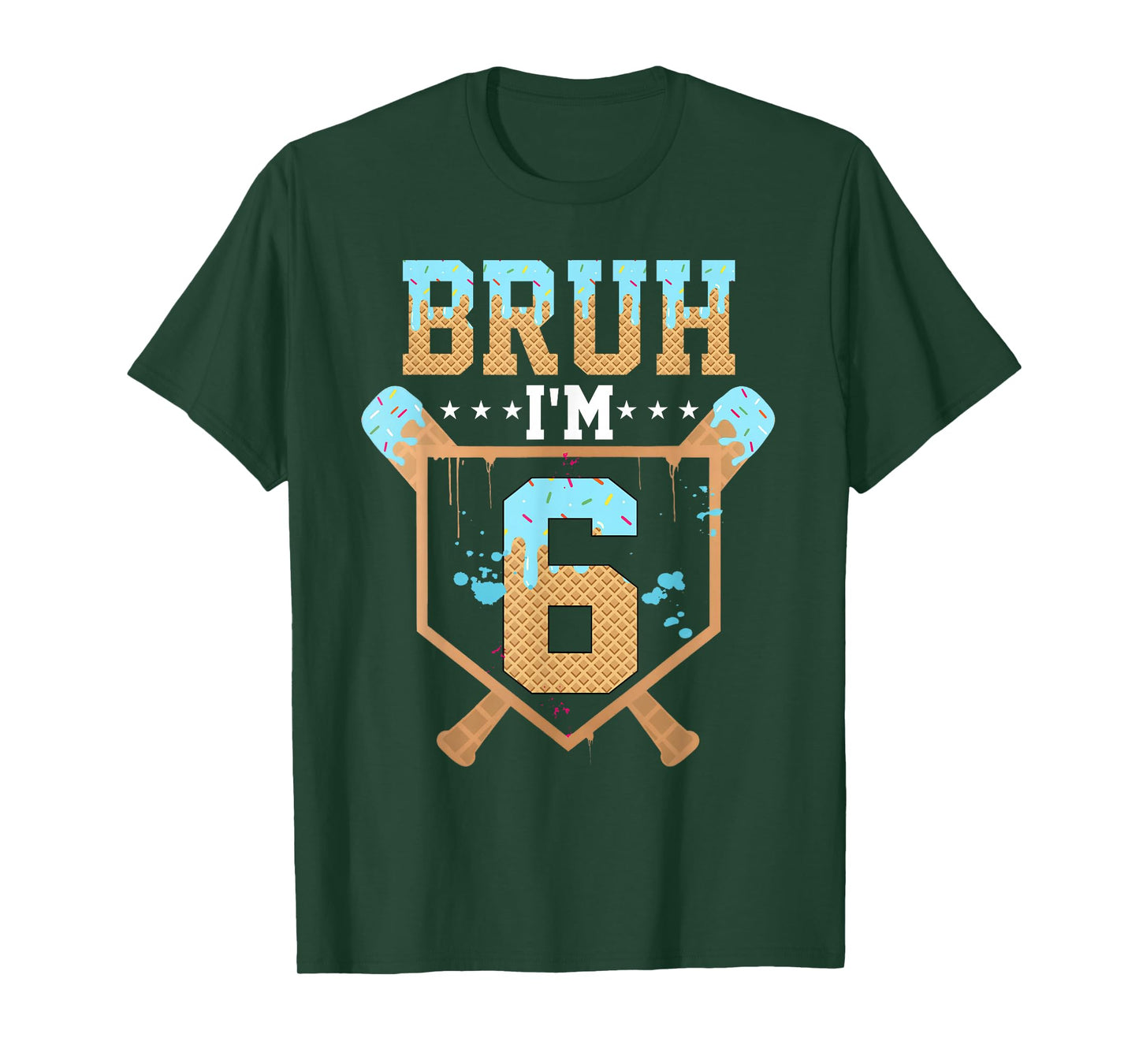 Bruh 6th Birthday Boy Baseball Ice Cream Drip 6 Year Old Boy T-Shirt