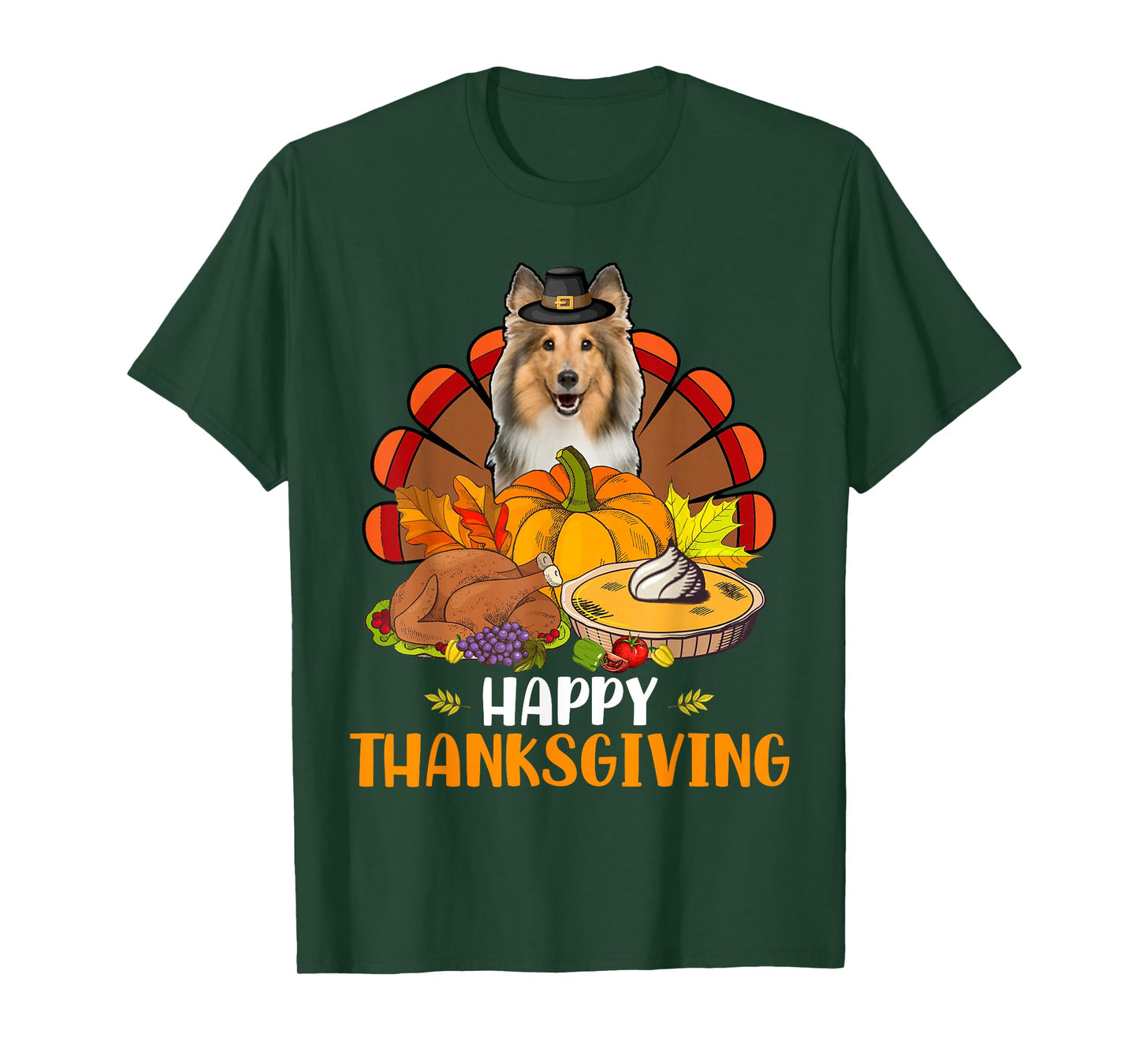 Thanksgiving Turkey Sheltie Dog Eating Dinner Family Lover T-Shirt