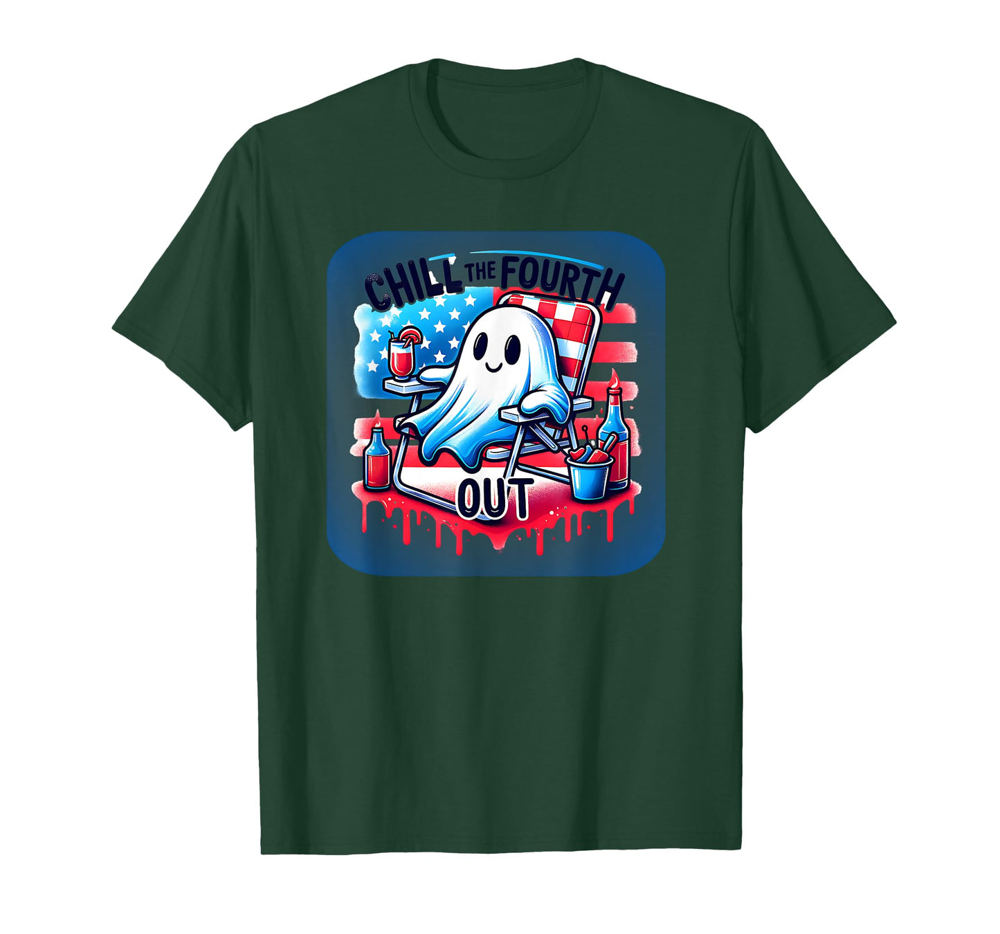 Chill the Fouth Out Cute Ghost Boos 4th July Patriotic USA T-Shirt