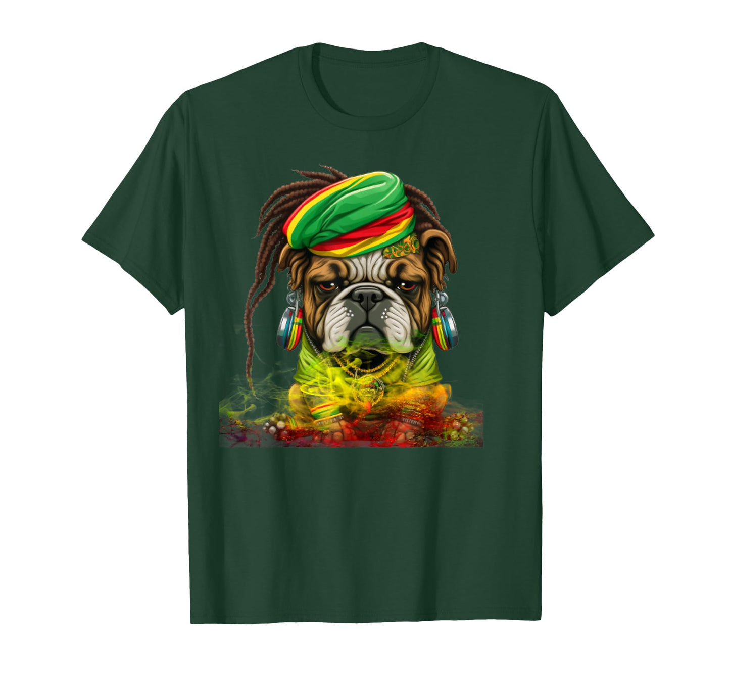 Rasta Dog Stylish Rastafari Bulldog Reggae & Jamaica Vibes T-Shirt