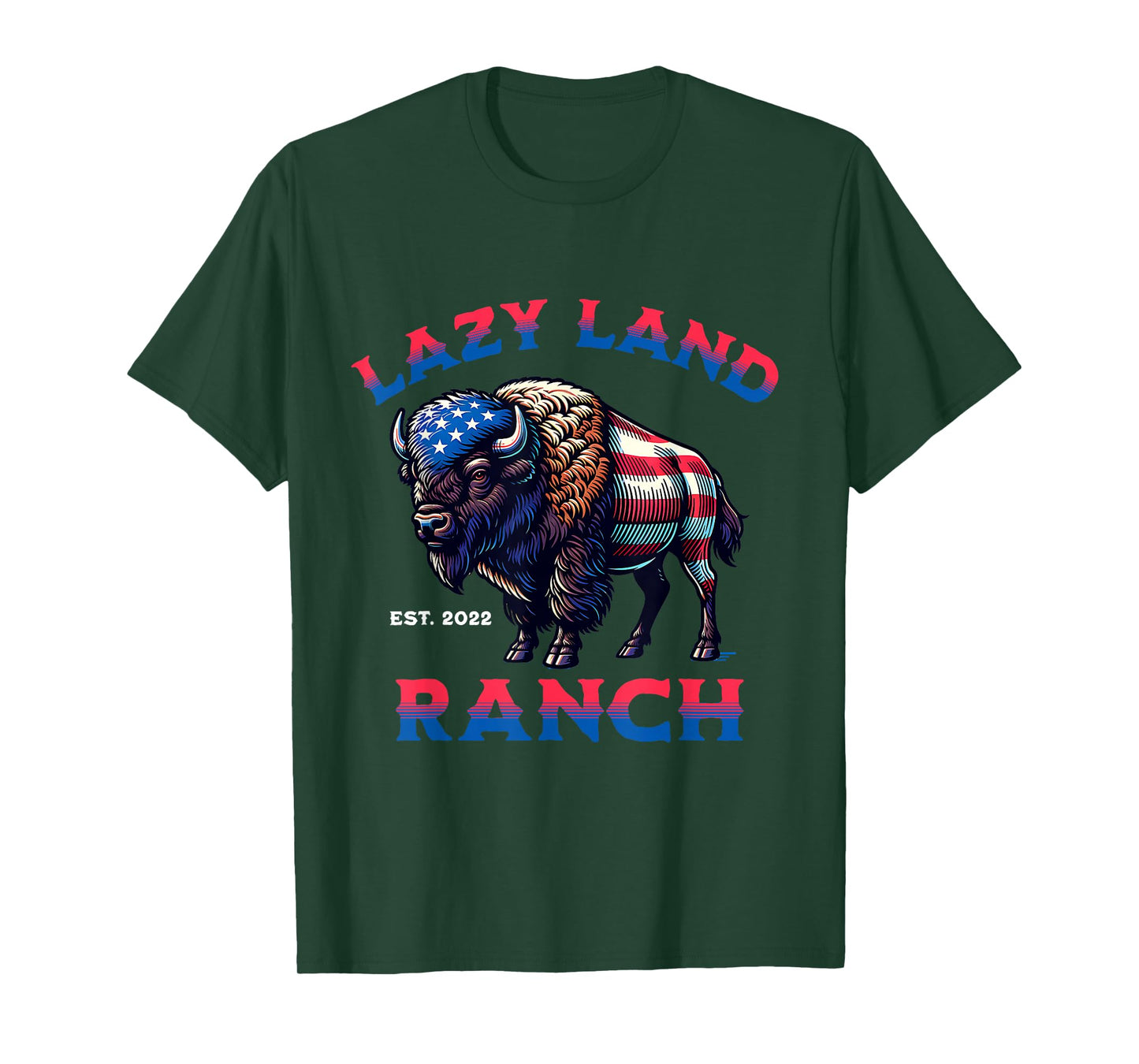 Lazy Land Ranch Buffalo American Flag T-Shirt