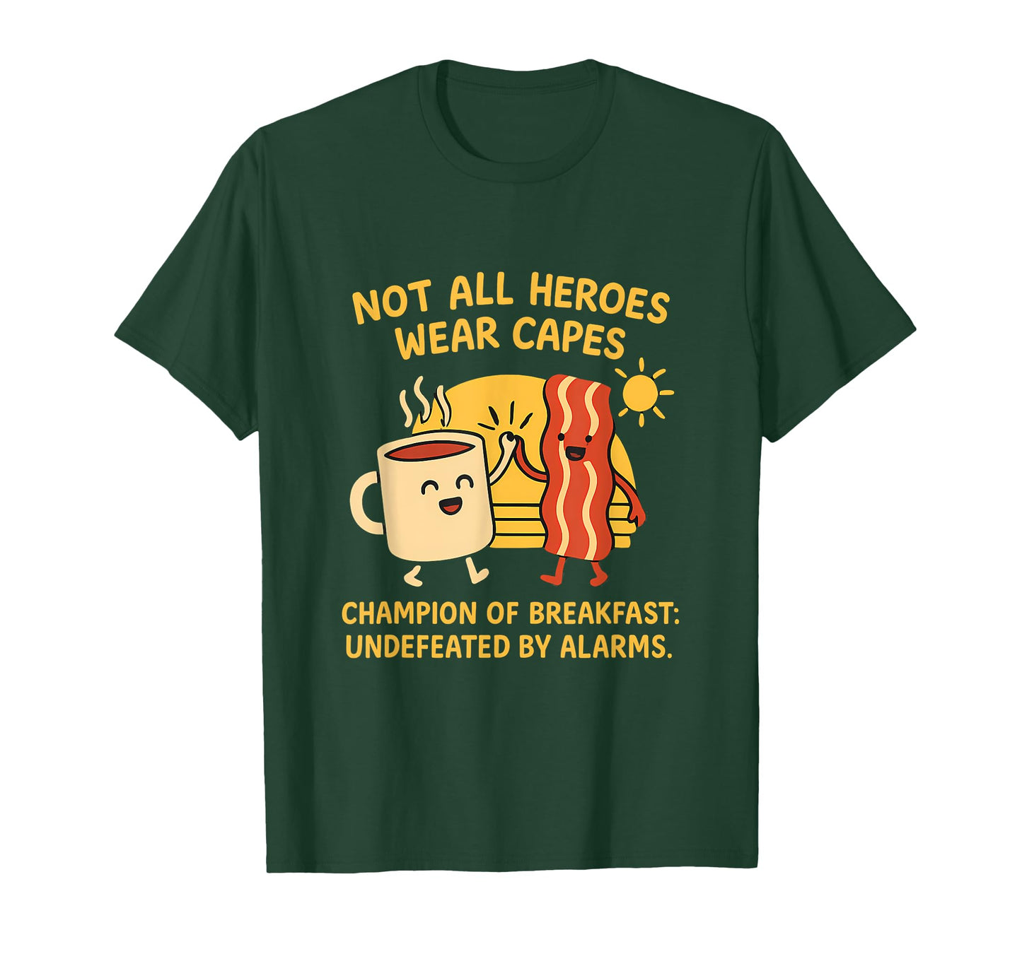 Champion of Breakfast Coffee Bacon Graphic Design T-Shirt