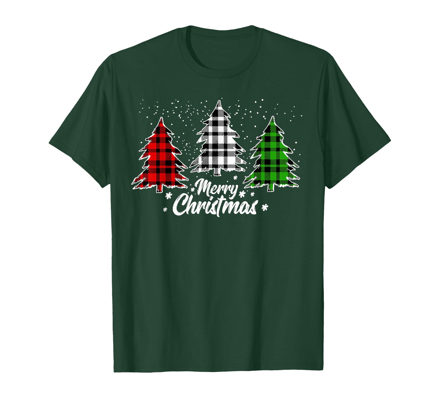 Merry Christmas Tree Xmas Buffalo Plaid Red White Green T-Shirt