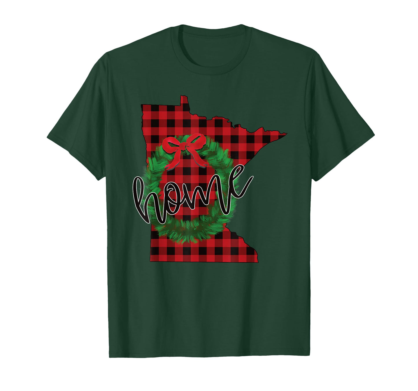Minnesota Buffalo Plaid Christmas Home Wreath Retro T-Shirt