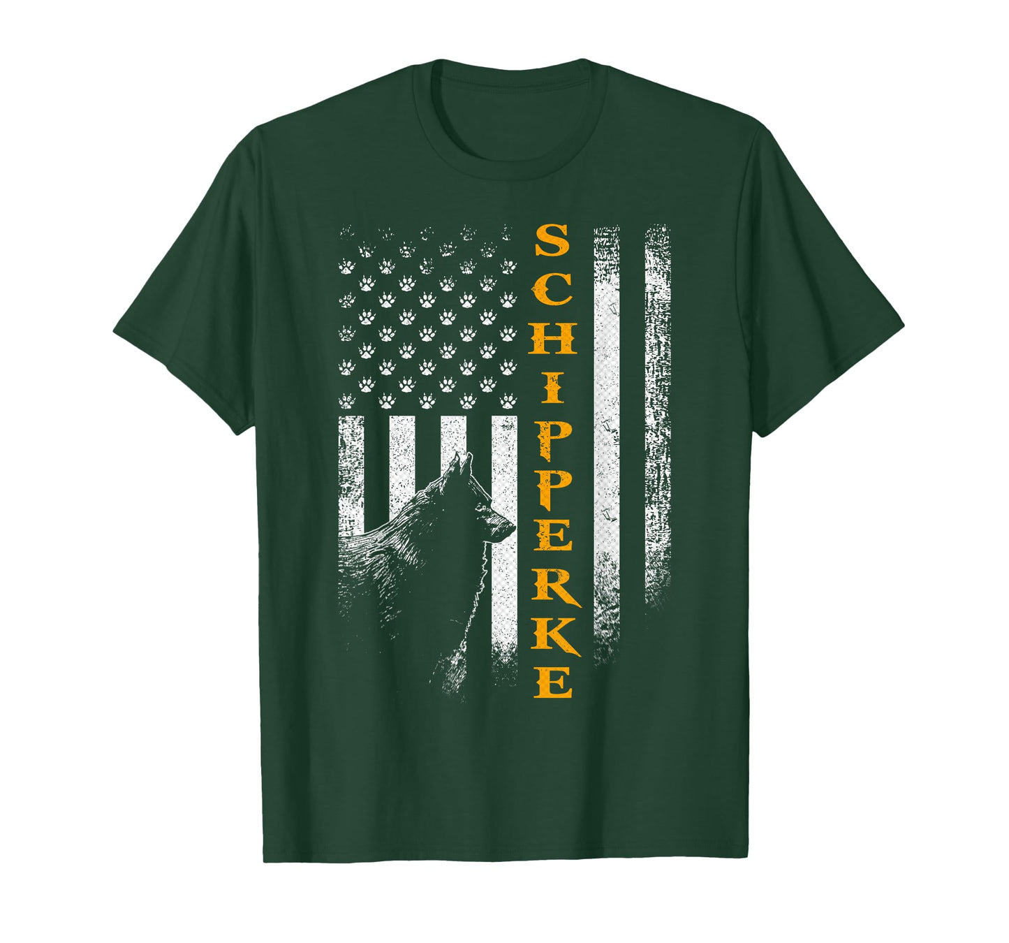 Vintage USA Schipperke Dog Silhouette American Flag Funny T-Shirt