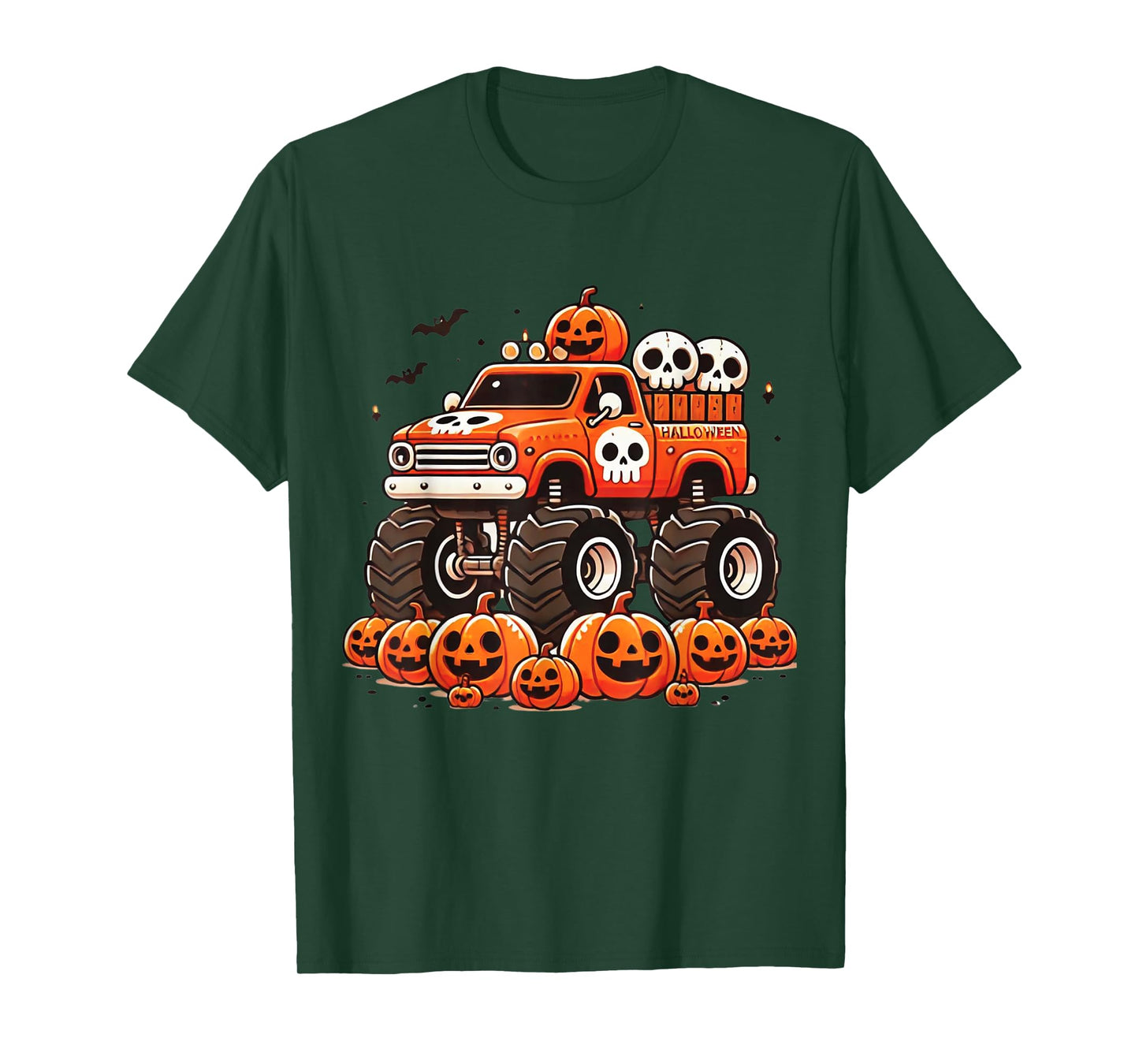 Kids Monster Truck Pumpkin Jack O Lantern Halloween Costume T-Shirt