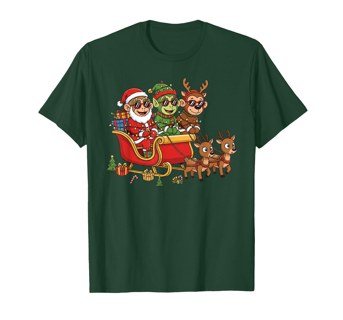 Funny Monkey Santa Reindeer Elf Christmas Womens Mens Kids T-Shirt