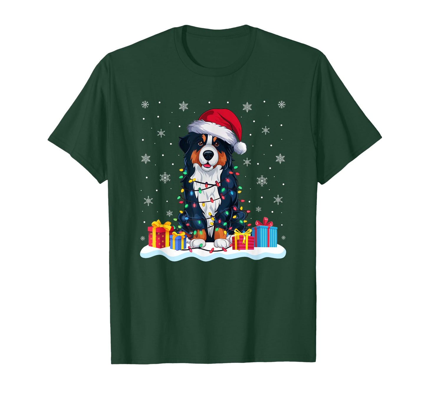 Bernese Mountain Dog Santa Hat Christmas Tree Light Xmas Pj Men Women Kids T-Shirt