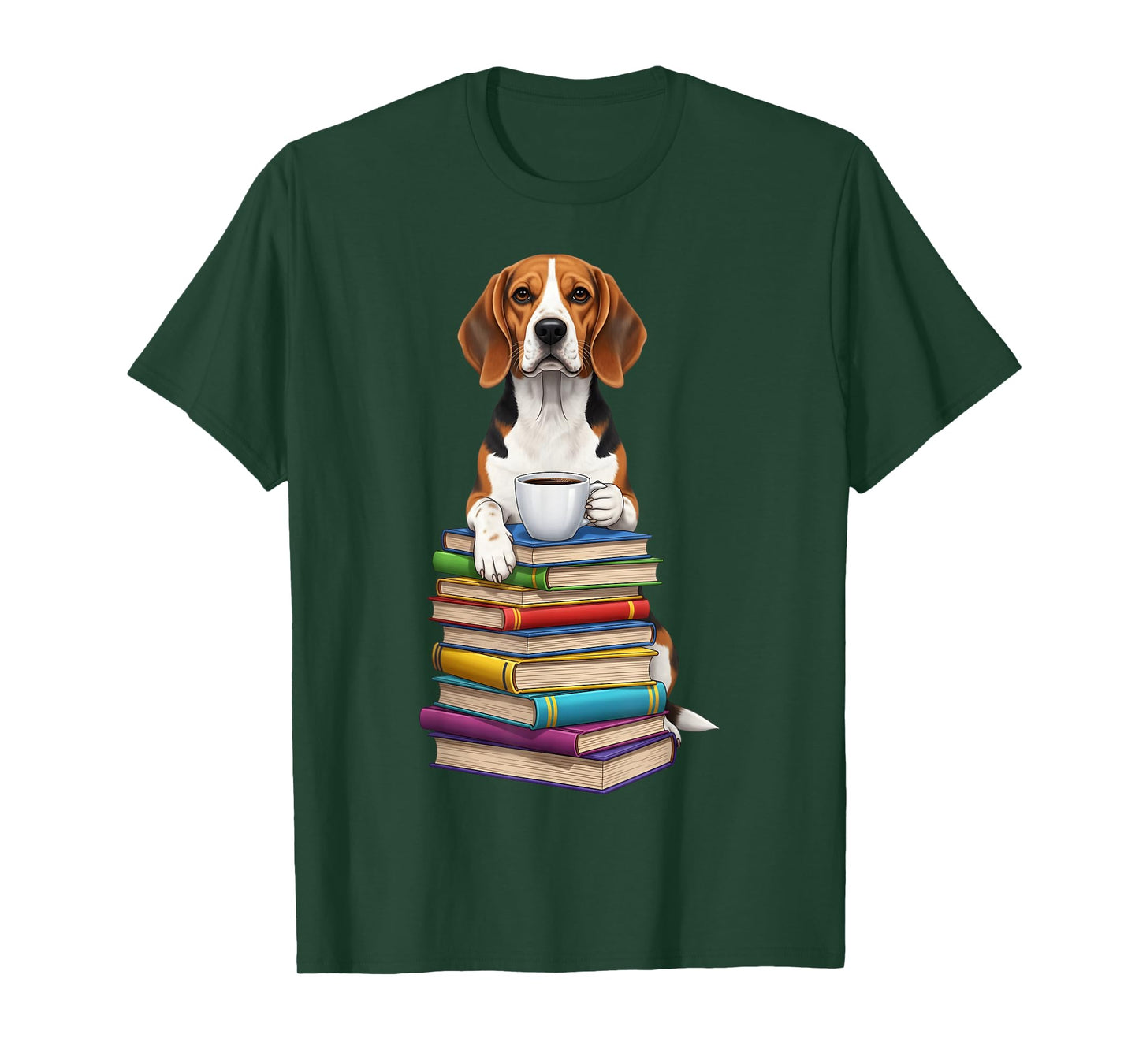 Bookworm Beagle Reading Books Drinking Coffee Dog Lover T-Shirt