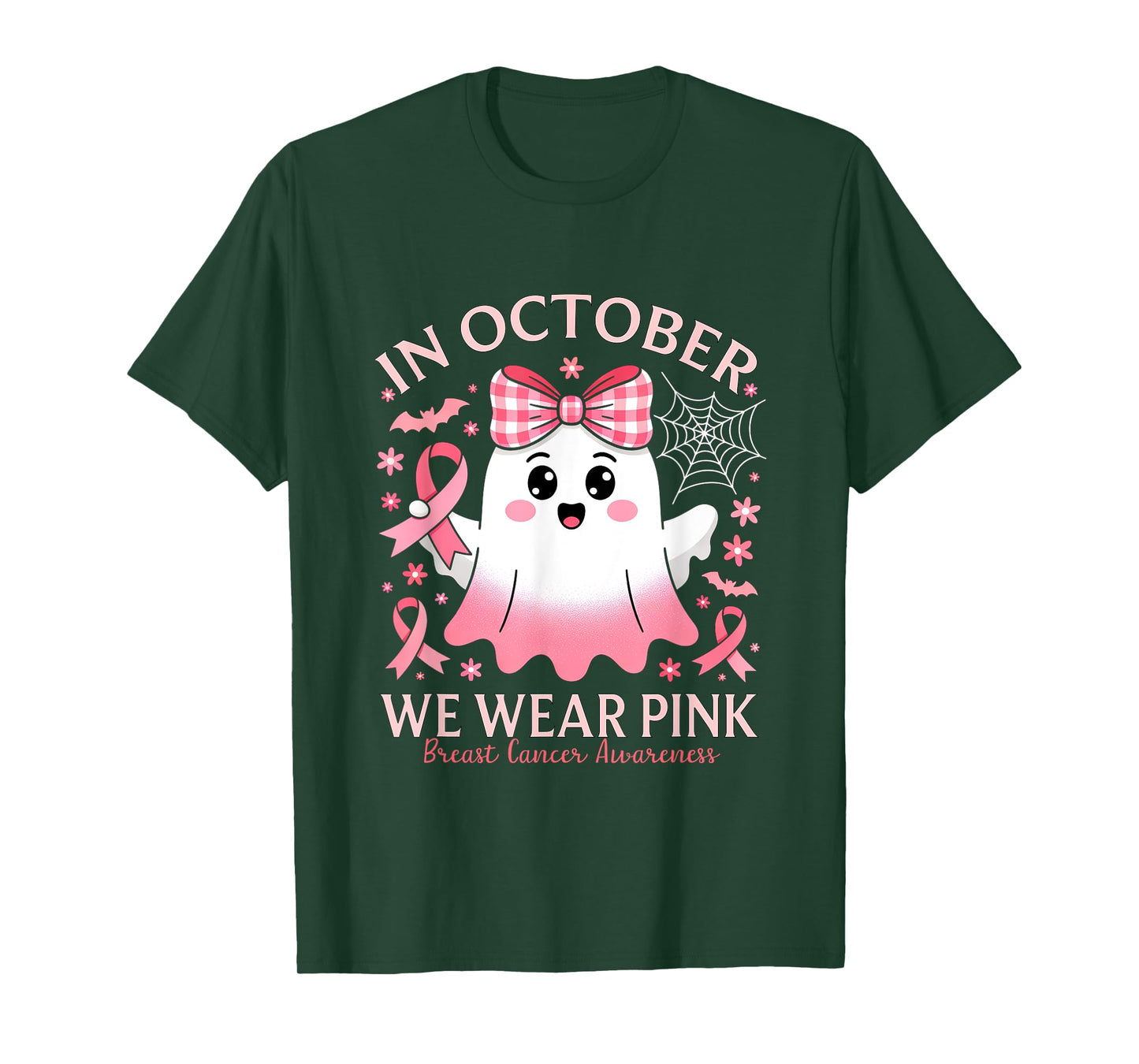 In October We Wear Pink Halloween Shirt Ghost Breast Cancer T-Shirt