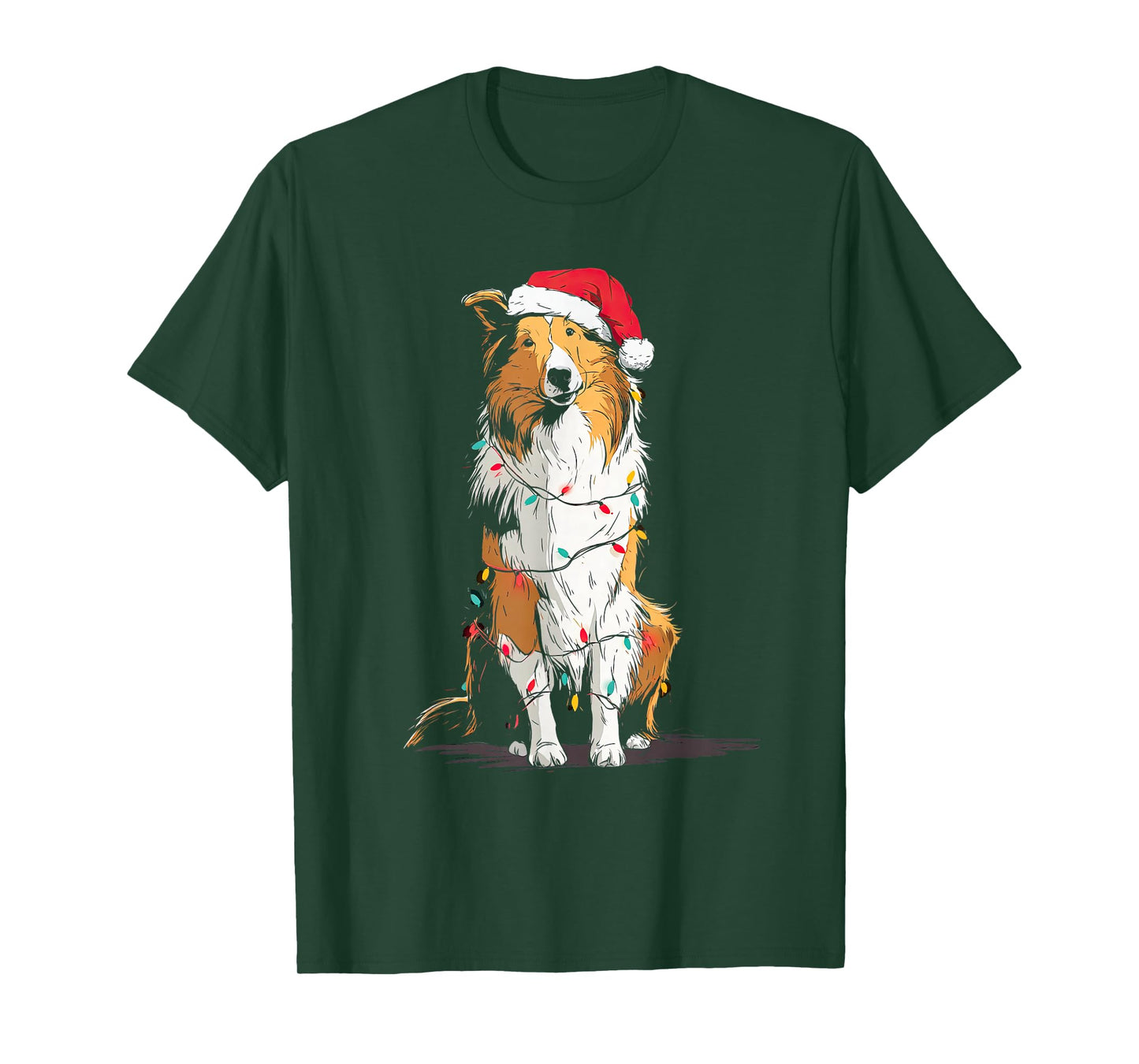 Funny Rough Collie Christmas Graphics Dog Lights Lover T-Shirt
