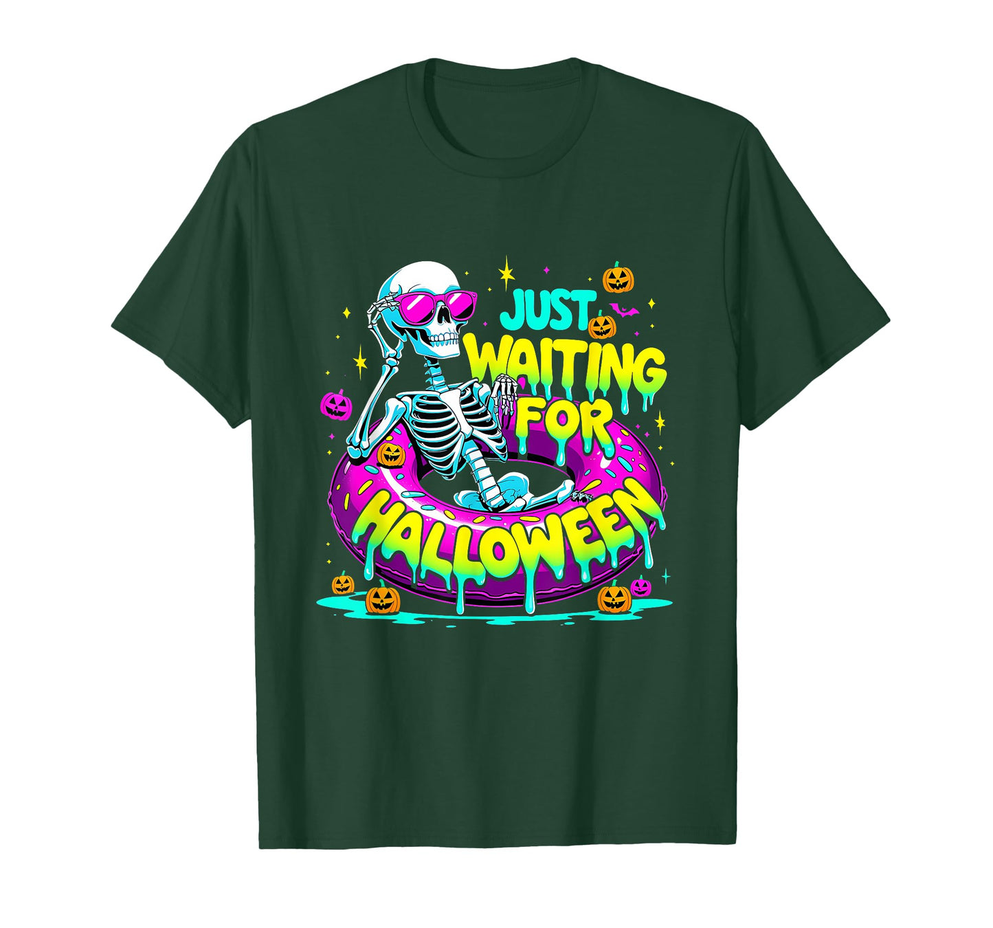 Just Waiting For Halloween Skeleton Donut Summerween Vibes T-Shirt