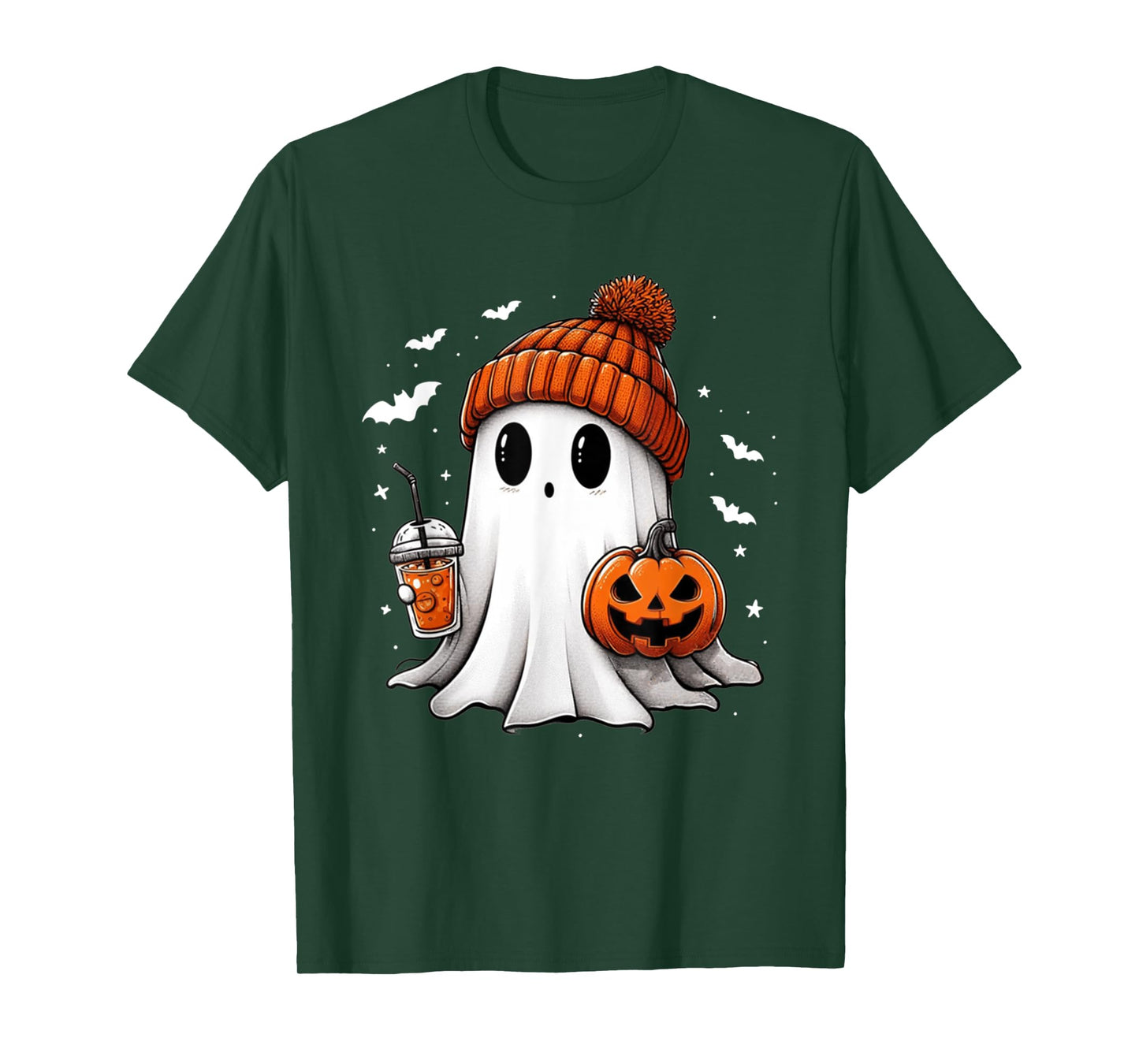 Cute Ghost Drinking Coffee Halloween Ghost Ice Coffee Womens T-Shirt