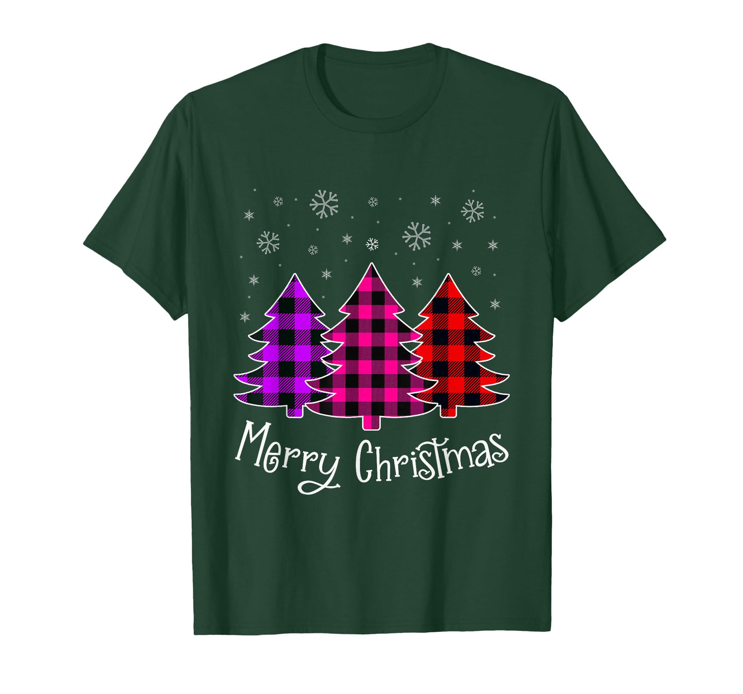 Merry Christmas Tree With Buffalo Pink Plaid Women Girl Teen T-Shirt