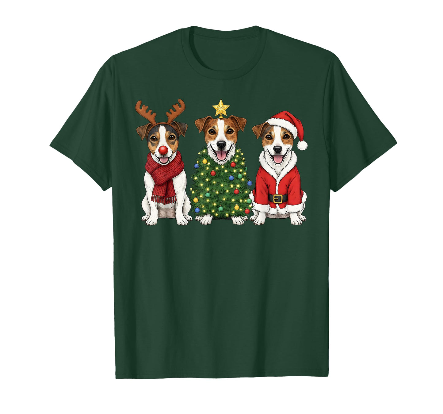 Retro Christmas Jack Russell Terrier Santa Reindeer Dog T-Shirt