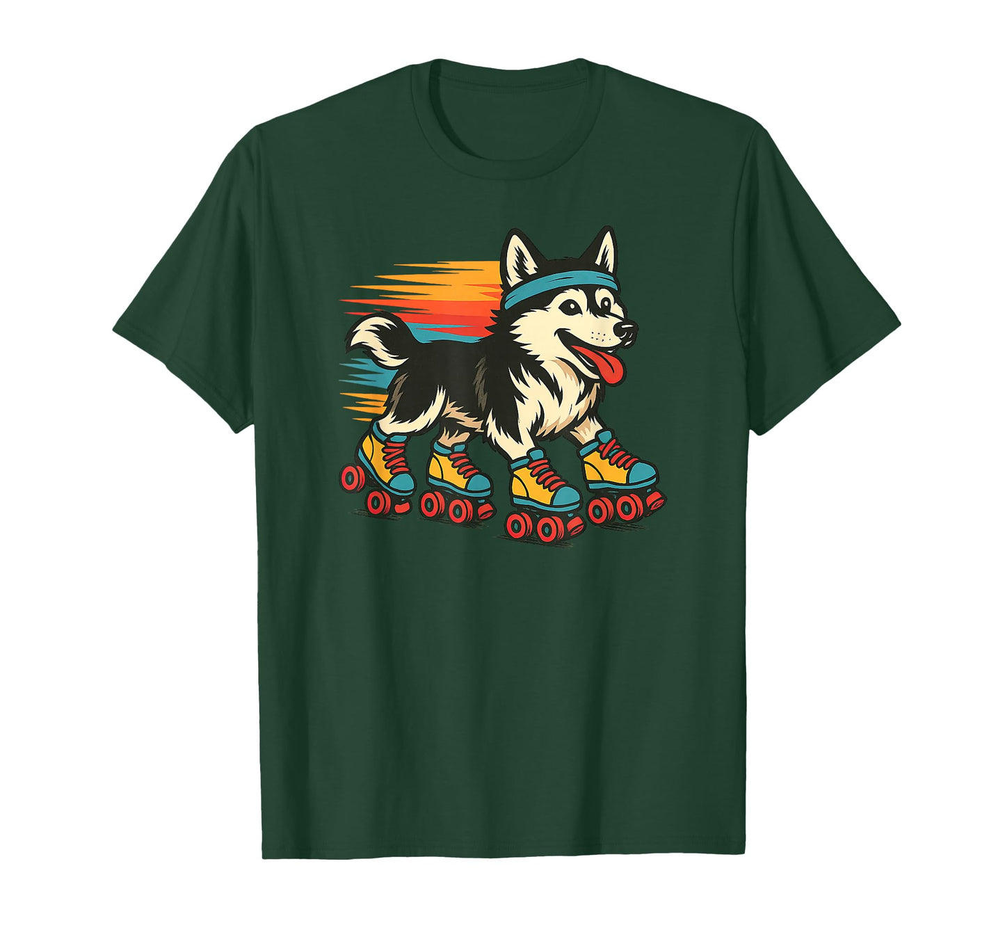 Husky Roller Skating Retro Vintage Dog Lover T-Shirt