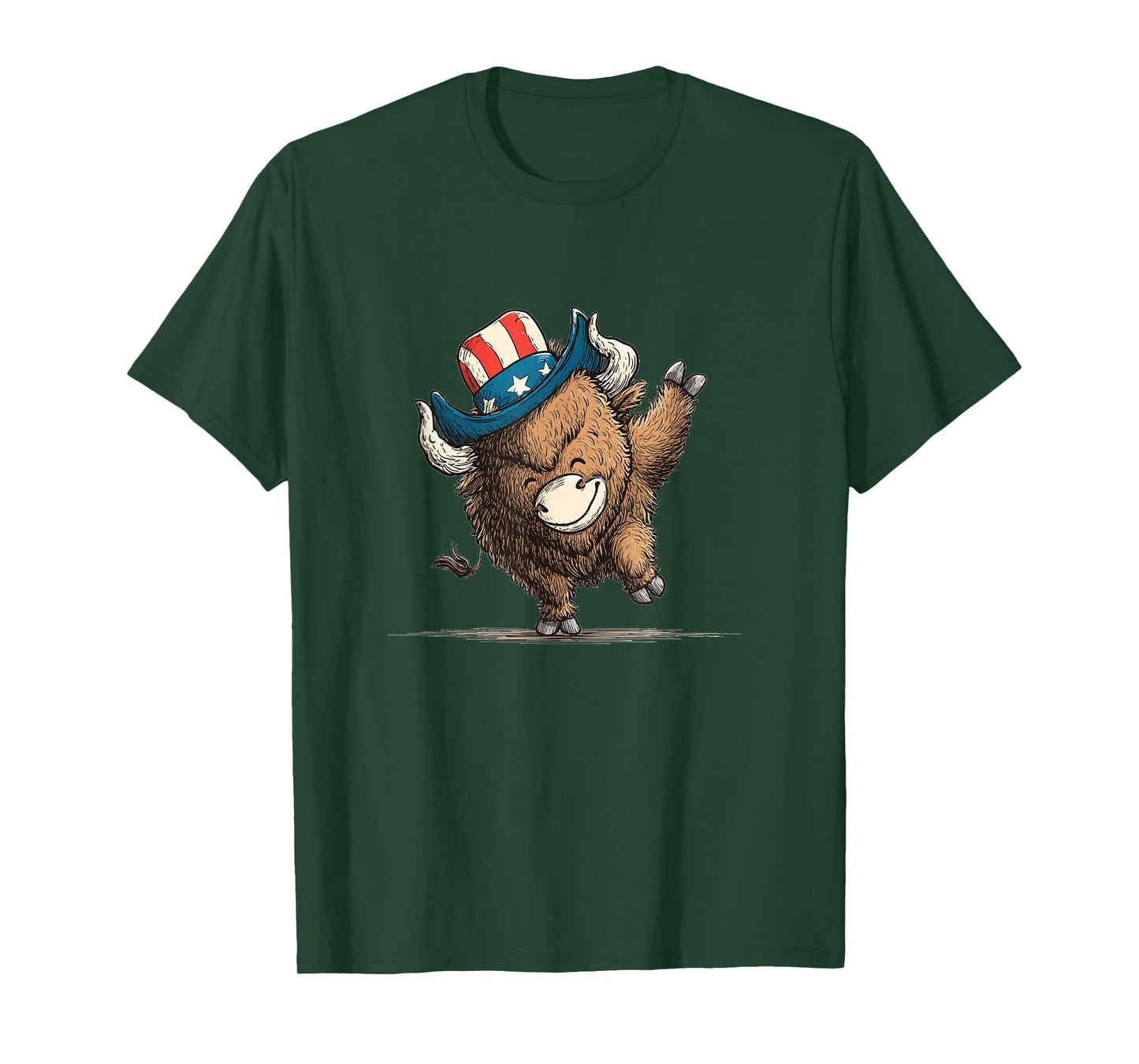 Cute Buffalo with Cowboy Hat in US Colors for Bison Lovers T-Shirt