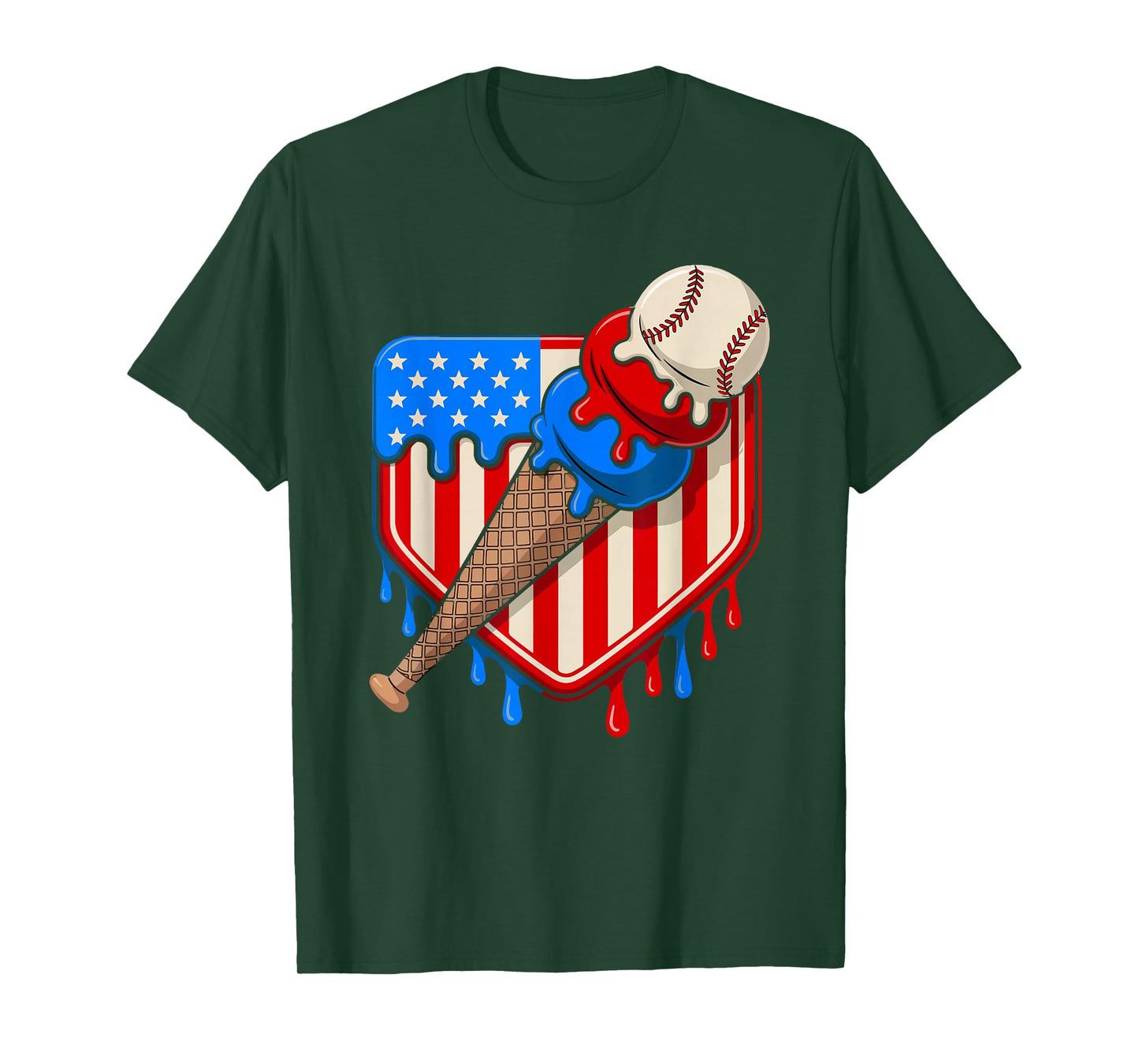 Baseball Drip 4th of July USA Flag Ice Cream Drip Baseball T-Shirt