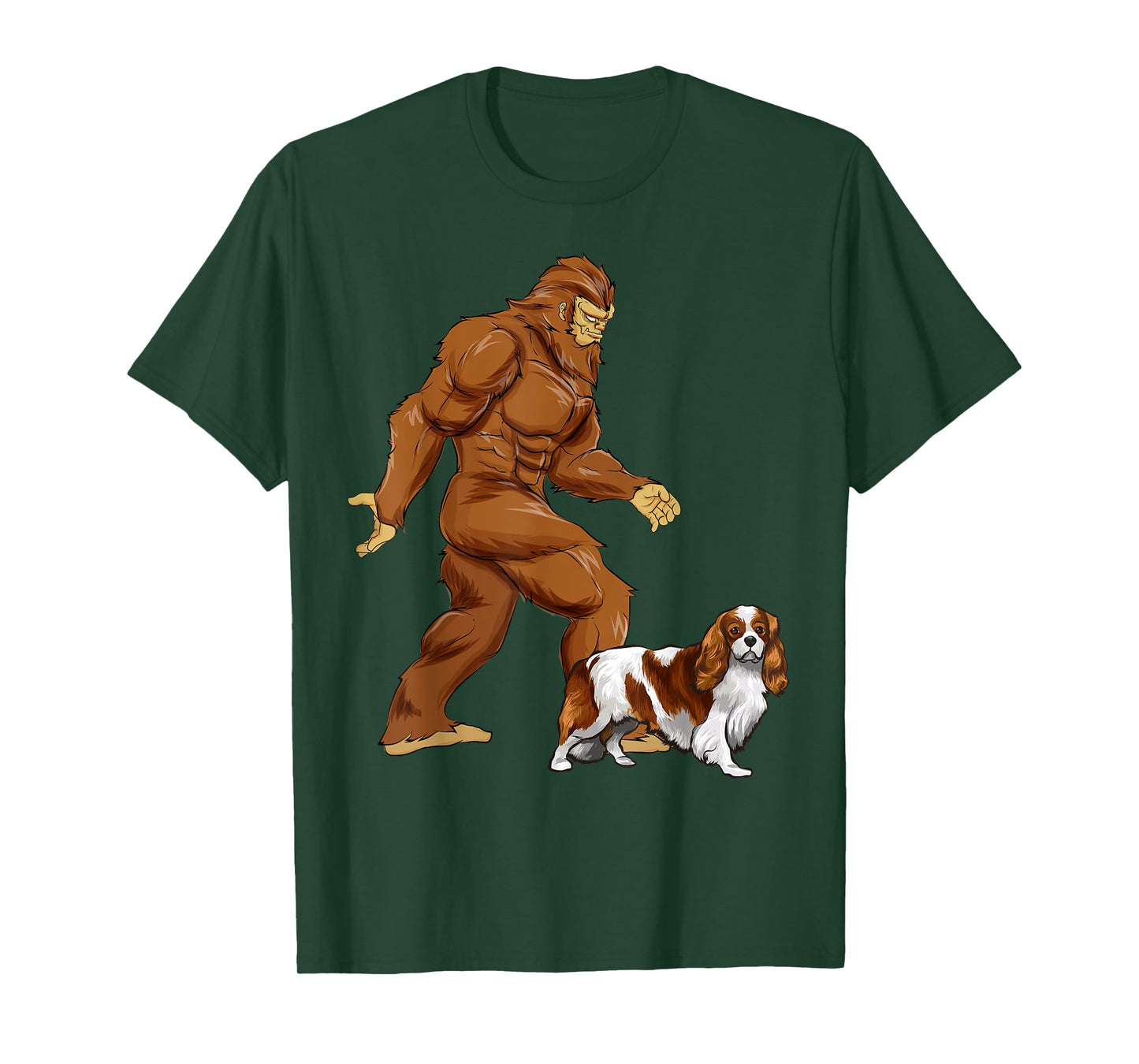 Fun Bigfoot Walking Cavalier King Charles Spaniel Sasquatch T-Shirt