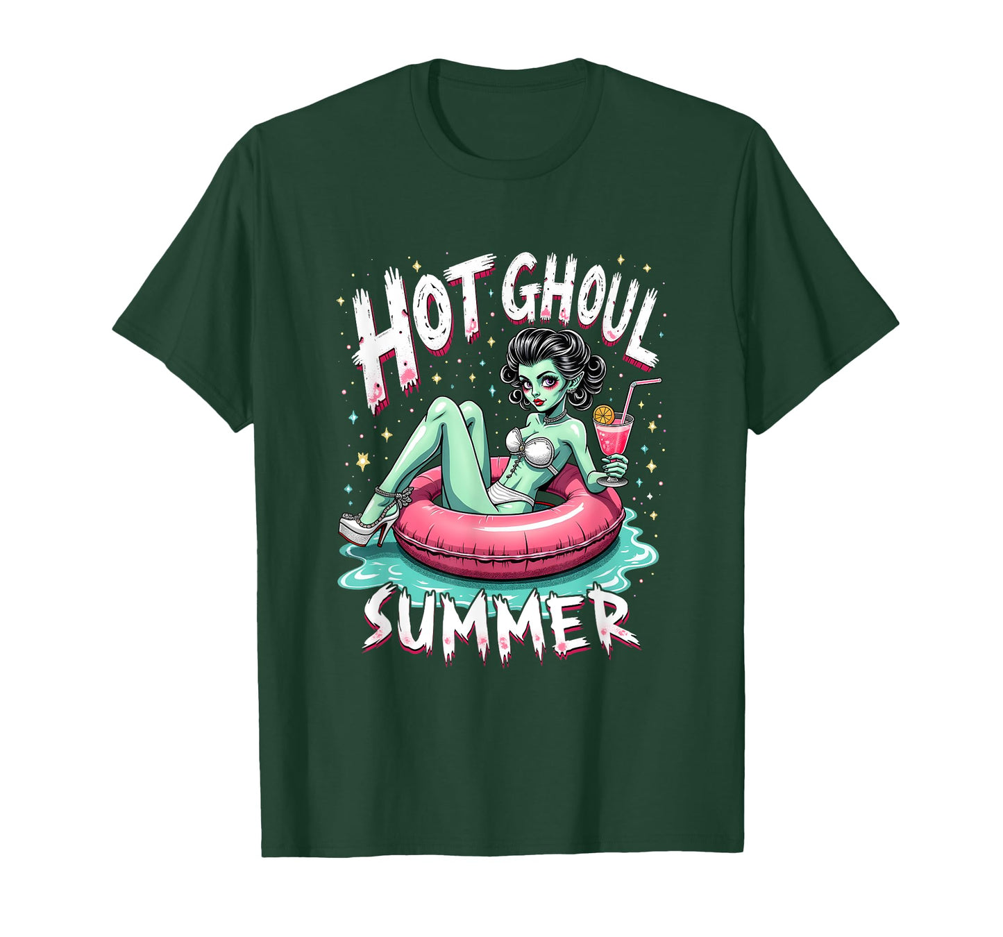 Hot Ghoul Summer Horror Babe Spooky Pool Retro Vibes T-Shirt