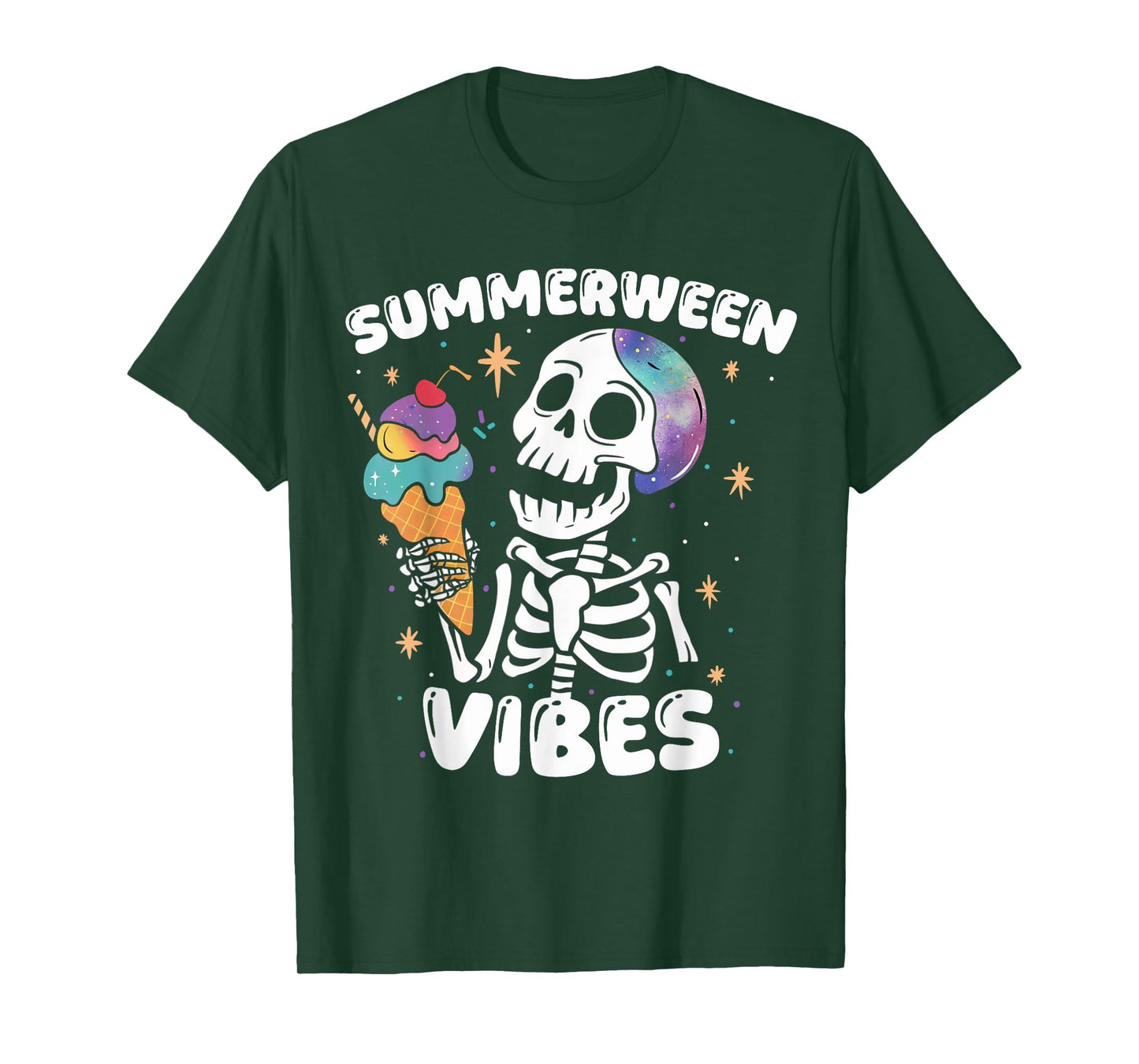 Summerween Vibes Skeleton Ice Cream Art Summer Halloween Fun T-Shirt
