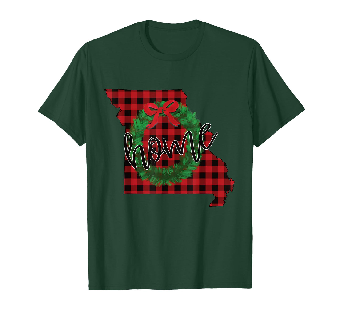 Missouri Buffalo Plaid Christmas Home Wreath Retro T-Shirt