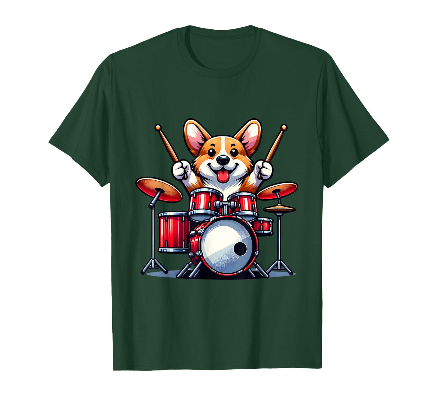 Cute Corgi Dog Playing Drums Drumset Graphic Funny Drummer T-Shirt