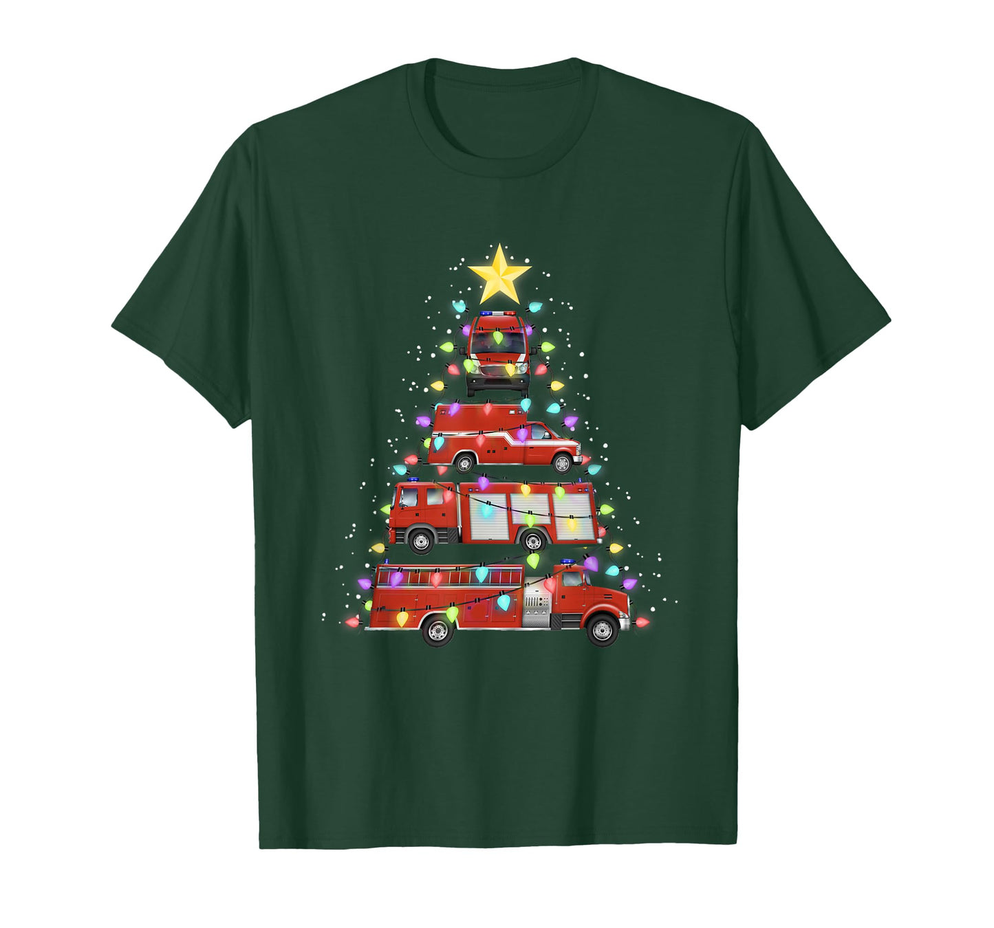 Firefighter Fire Truck Christmas Tree Santa Xmas Light Gift T-Shirt
