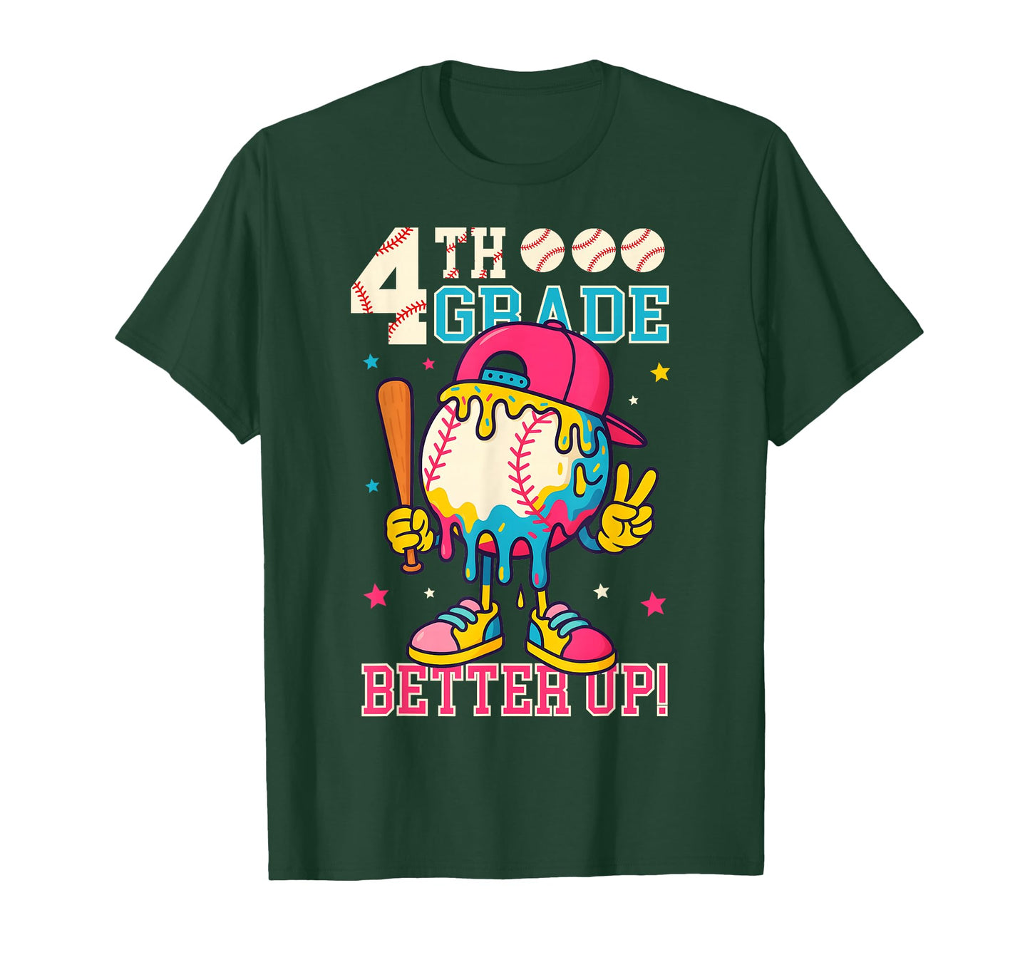 4th Grade Back To School Baseball Drip Ice Cream Game On T-Shirt