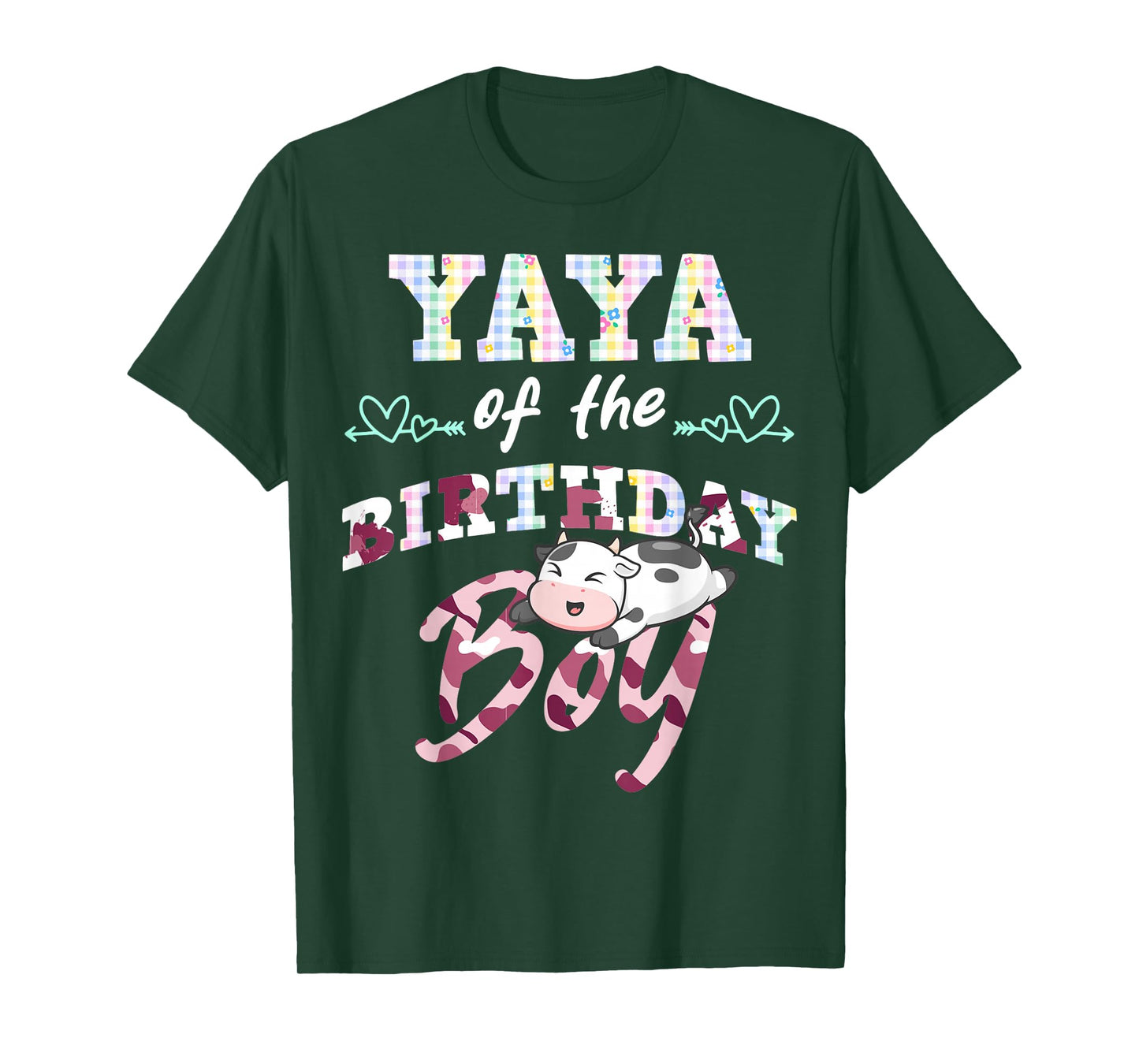 Cow Print Birthday Boy Party Look with Stars Plaid for Yaya T-Shirt
