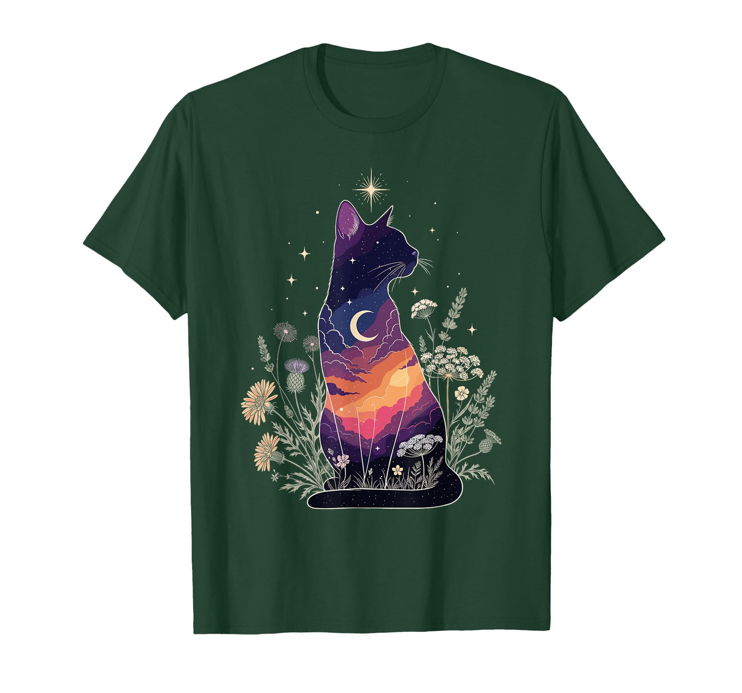Cute Mystical Cat Lover Kitten Floral Women Girls Halloween T-Shirt