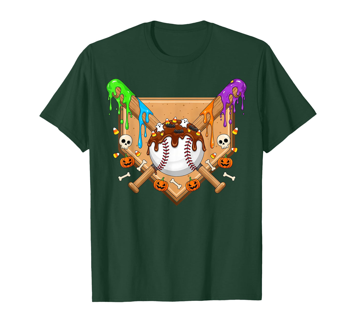 Spooky Baseball Ice Cream Drip Home Plate Dripping Halloween T-Shirt